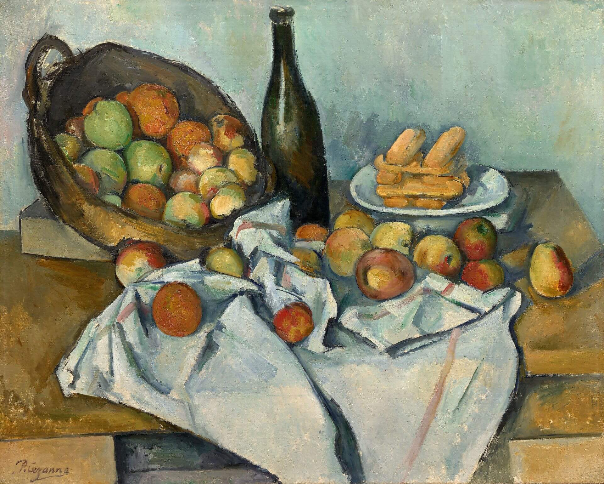 保羅．塞尚（Paul Cézanne），《蘋果籃》（Le panier de pommes），1895年，油彩畫布，65 × 80 公分，芝加哥藝術博物館藏。（維基百科）