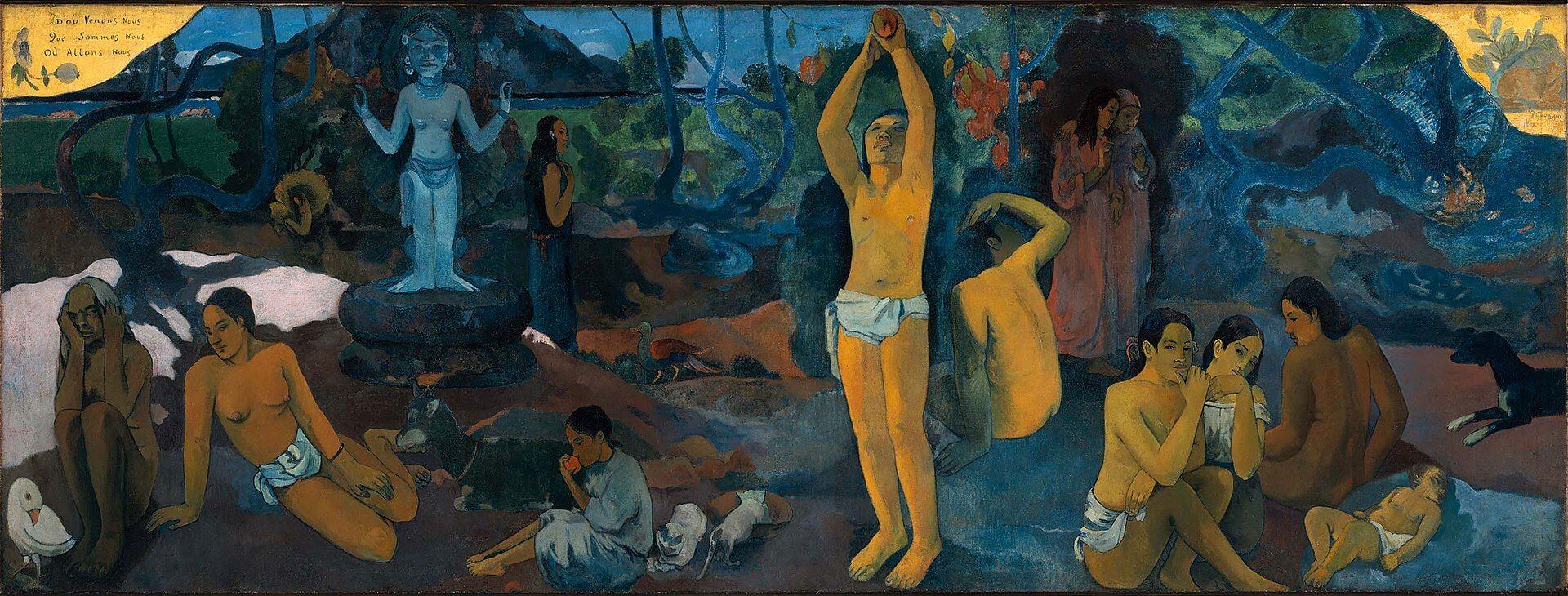 保羅・高更（Paul Gauguin），《我們從何處來？我們是誰？我們往何處去？》（Where Do We Come From? What Are We? Where Are We Going?），1897–1898年，油彩畫布，139.1…