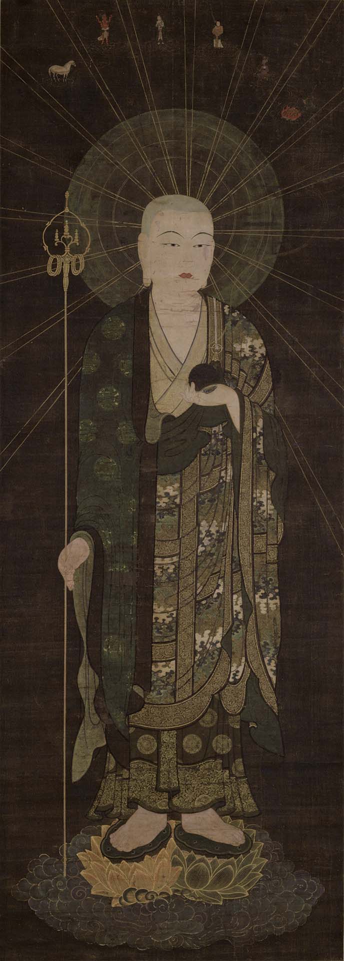 鎌倉時代14世紀〈地藏菩薩像〉,111.8×40.2公分,絹本設色,東京國立博物館藏。