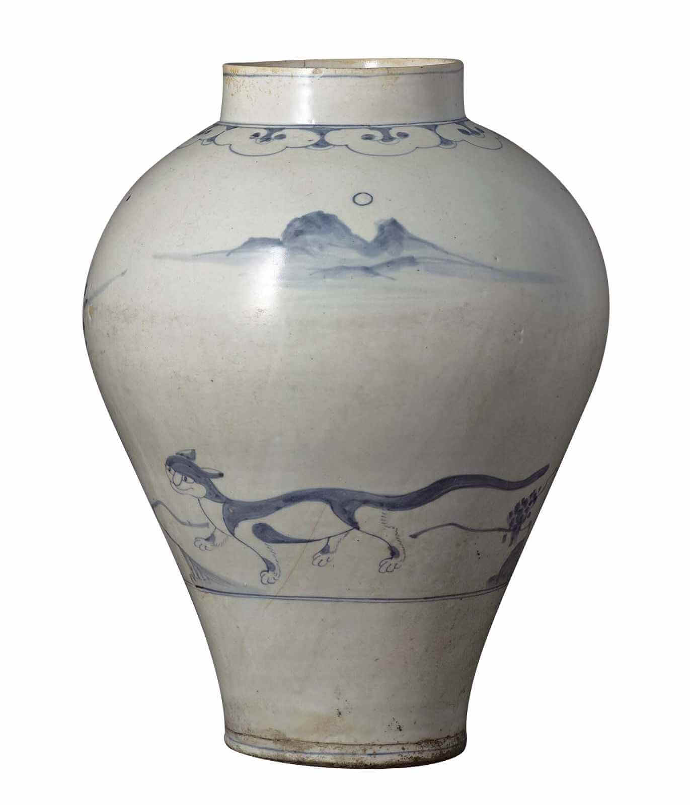 圖14 朝鮮時代〈青花虎鶴紋壺〉，高44.1公分，徑34.2公分，大阪市立東洋陶瓷美術館藏（住友集團捐贈／安宅收藏），攝影／六田知弘。©大阪市立東洋陶瓷美術館Open Data
