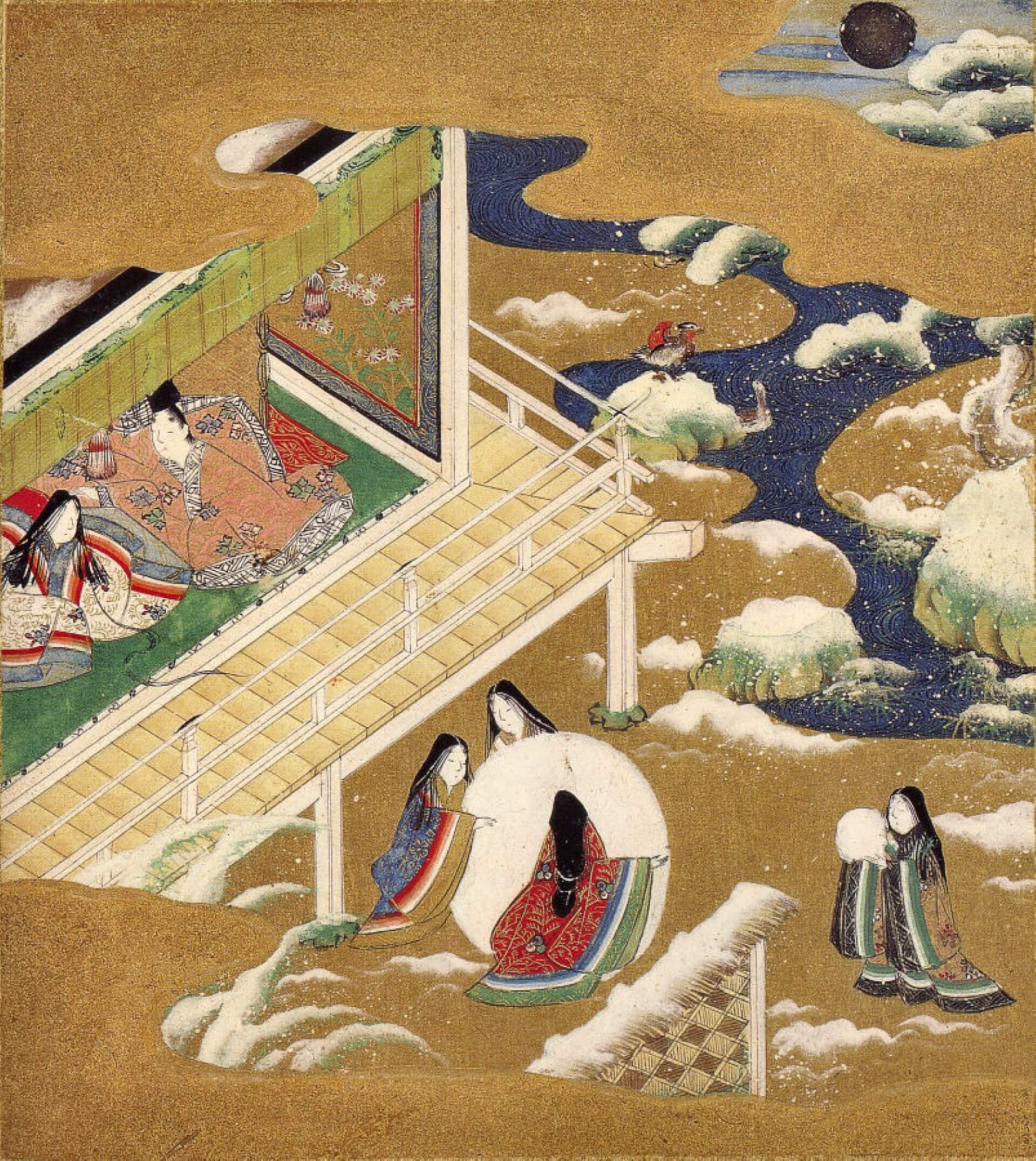 牽牛花盛開於七夕節，又稱牛郎花。土佐光起再繪版本，《源氏物語繪卷》第二十帖〈朝顏〉（牽牛花），17世紀，現藏於伯克收藏（瑪麗・格里格斯・伯克夫人暨瑪麗與傑克森・伯克基金會）。（維基百科）