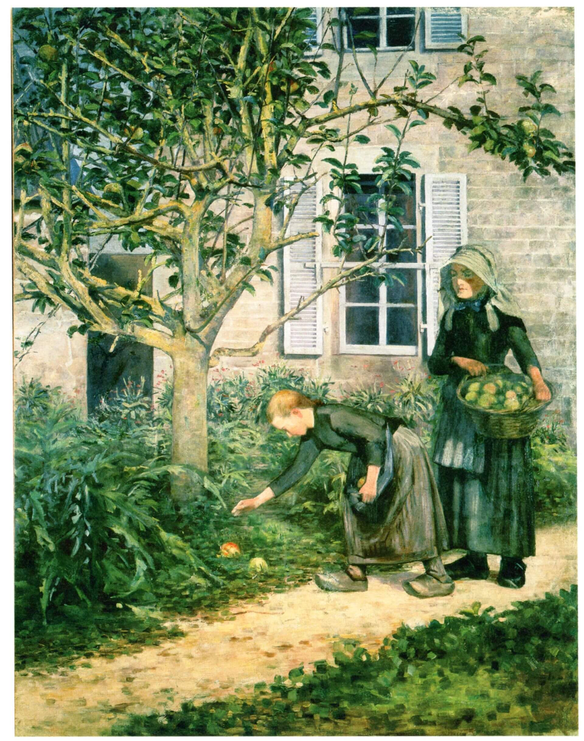 圖4 久米桂一郎《採摘蘋果》，1892，油彩畫布，115.2 × 87.8公分，久米美術館藏。引自東京都美術館編，《Frontiers of Impressionism Paintings from Worcester Art Museum…