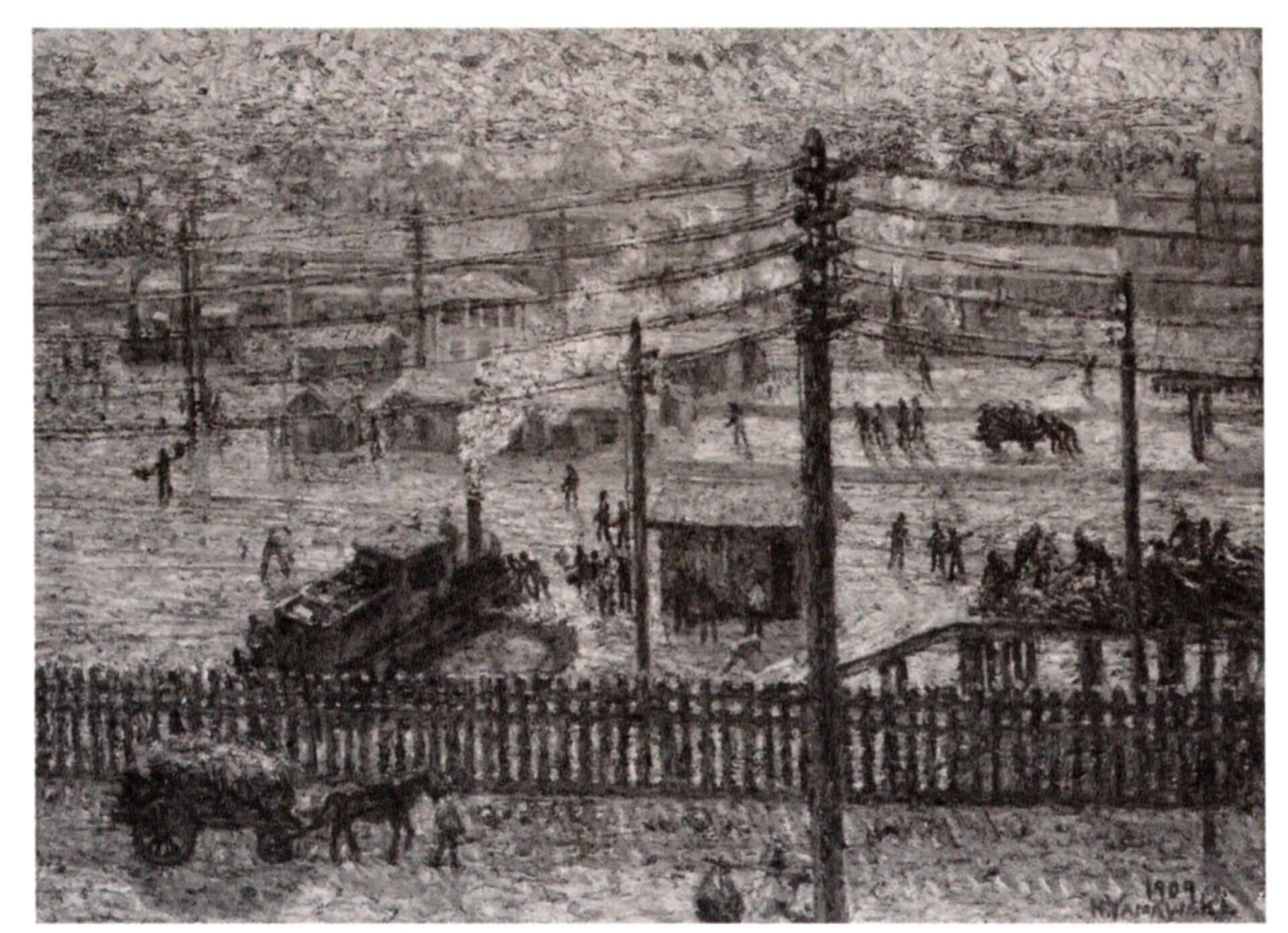 圖7 山脇信德《車站的早晨》，1909，玻璃底片照片，東京藝術大學藏。引自東京都美術館編，《Frontiers of Impressionism Paintings from Worcester Art Museum》（東京都：東京都美術館…