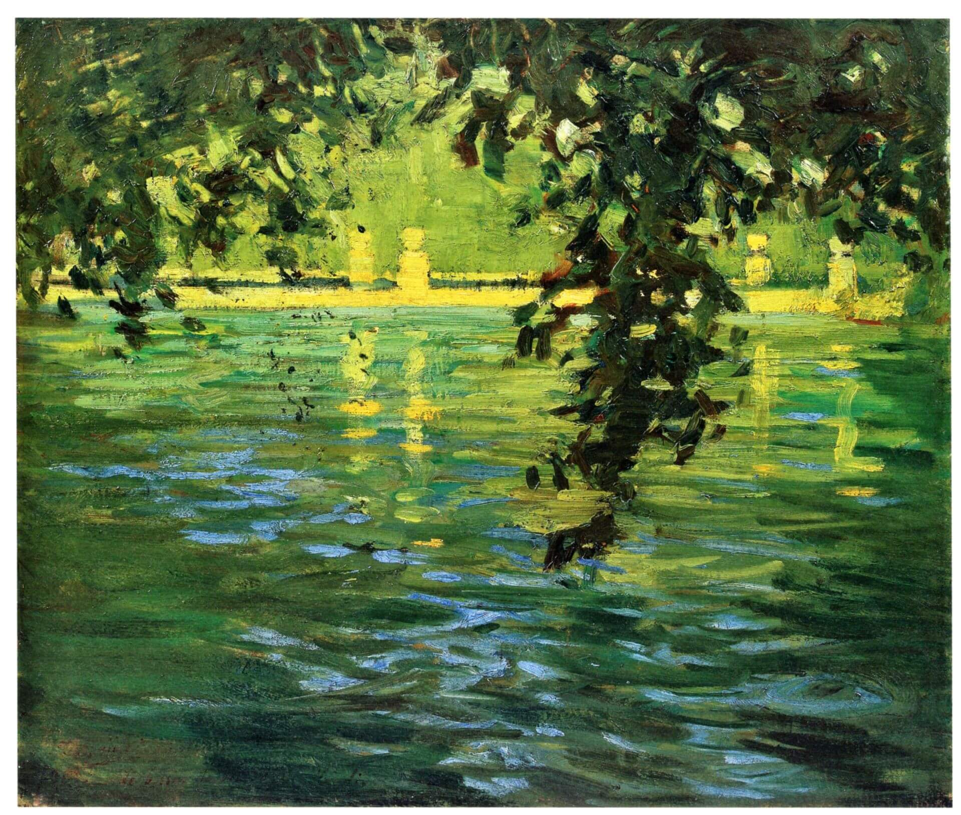 圖8 藤島武二《提沃利，埃斯特別墅的池塘》，1909，油彩畫布，46.0 × 53.7公分，東京藝術大學藏。引自東京都美術館編，《Frontiers of Impressionism Paintings from Worcester Art…