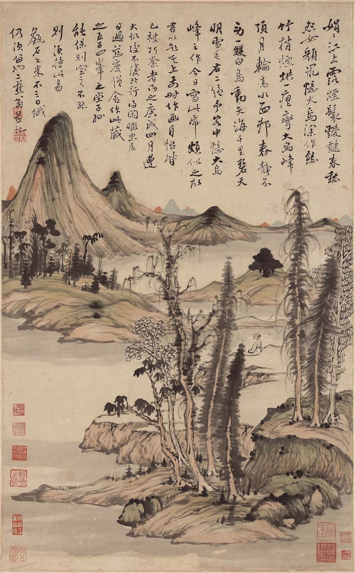 圖11 清 黎簡1790年作〈大烏峰圖〉，紙本水墨設色，76.4×47.1公分，北山堂惠贈，香港中文大學文物館藏。