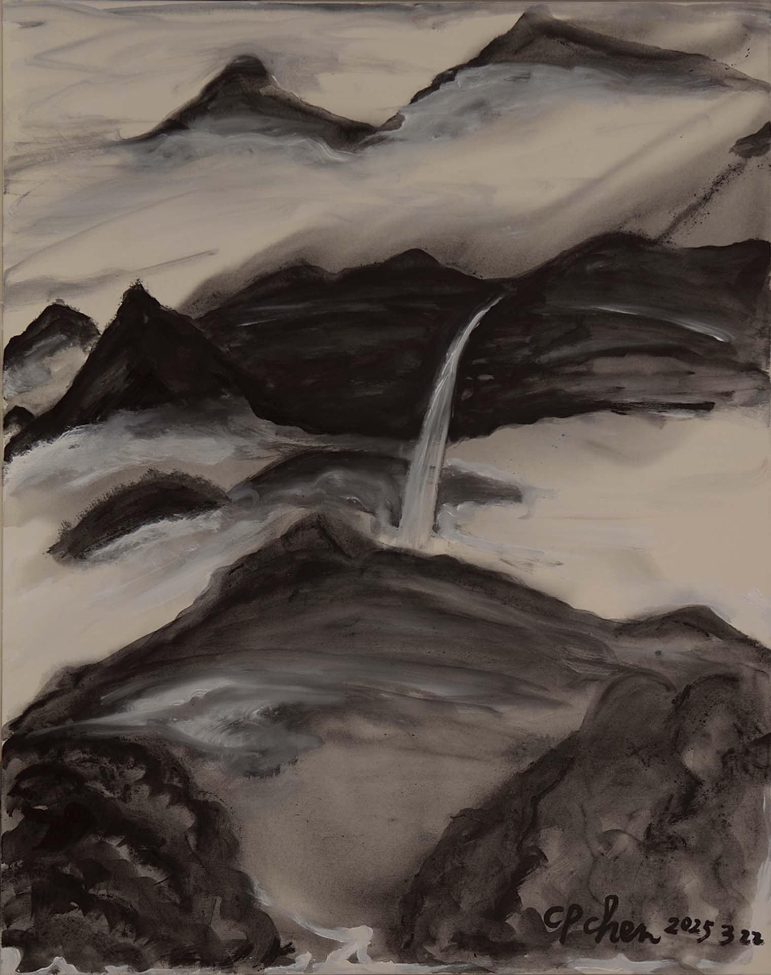 陳持平｜望廬山瀑布（唐‧李白）（2869） 丙烯顏料、畫布 91×72.7 cm 2025年 陳持平提供