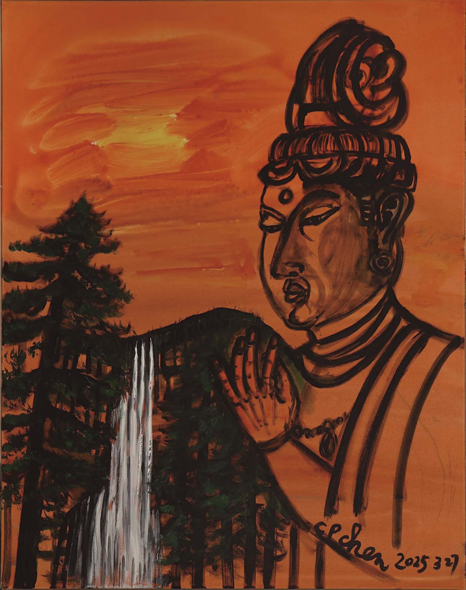 陳持平｜望廬山瀑布（唐‧李白）（2875） 丙烯顏料、畫布 91×72.7 cm 2025年 陳持平提供