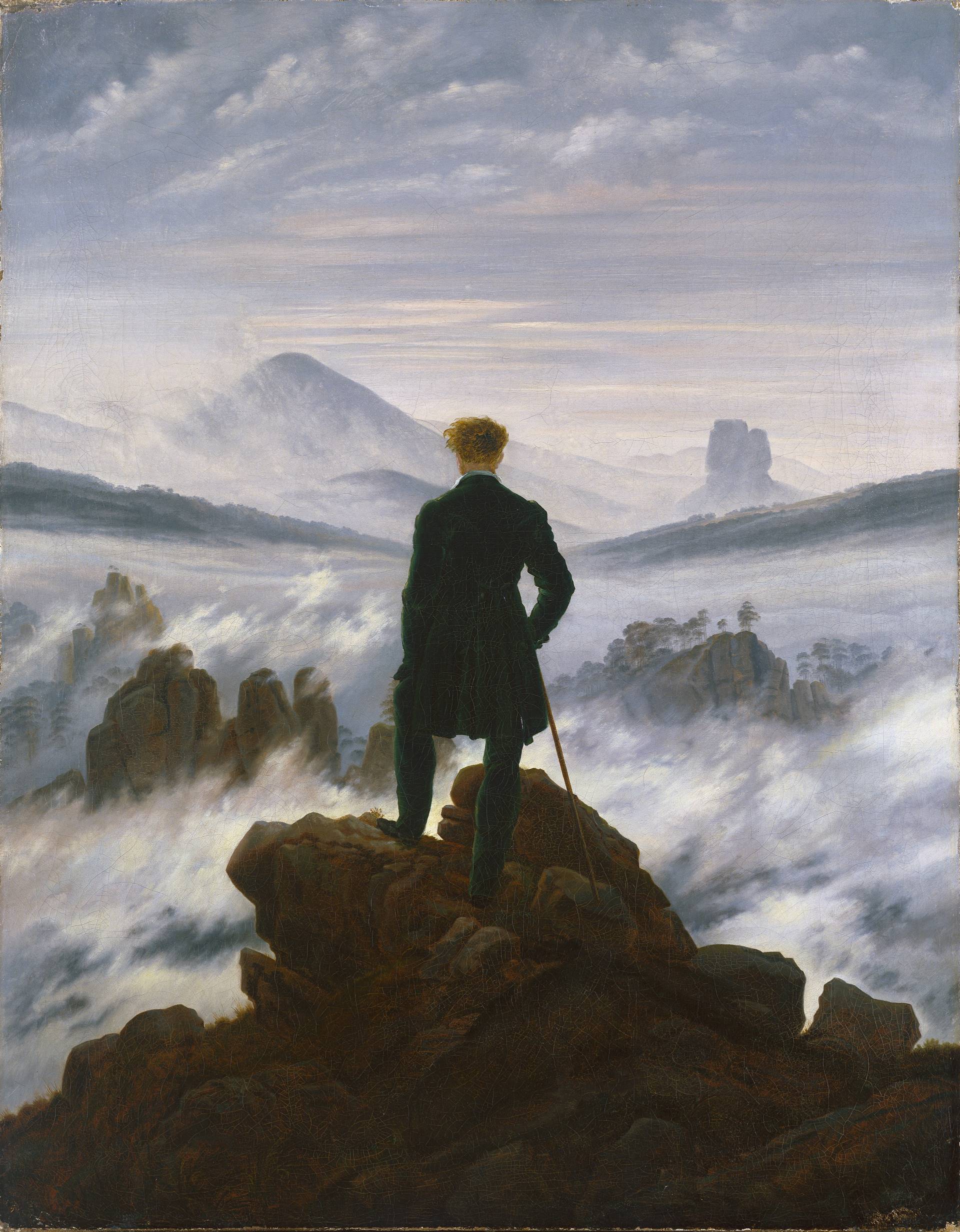 卡斯巴．大衛．弗里德利希（Caspar David Friedrich, 1774-1840），《霧海上的流浪者》（Wanderer above the Sea of Fog），1817。（Public Domain）
