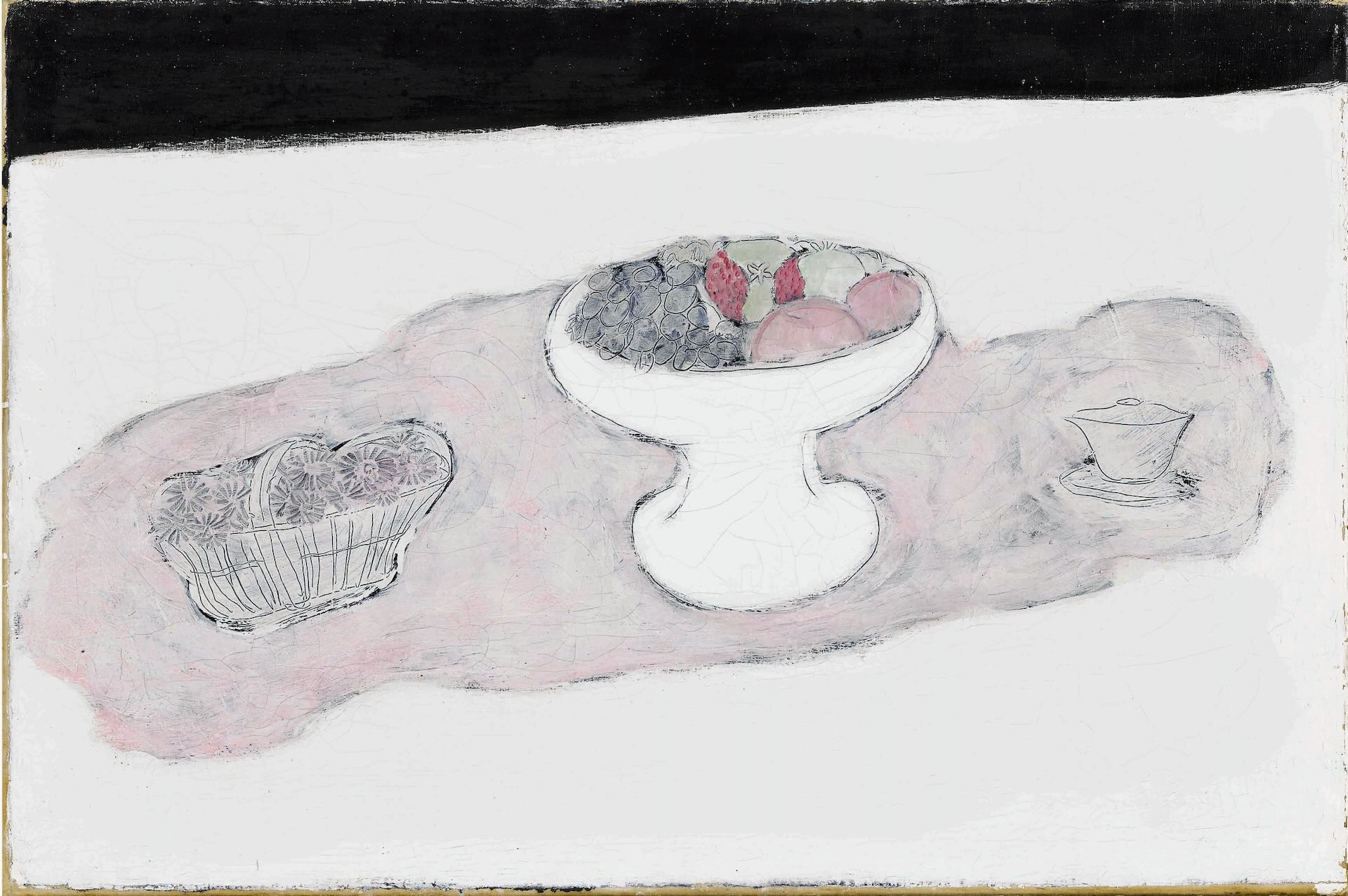 常玉（Sanyu），《果盤、花籃與杯具》（Compote of Fruits, Basket of Flowers, Cupand Saucer），1931，油彩布本，61 x 91.2cm。季豐軒提供