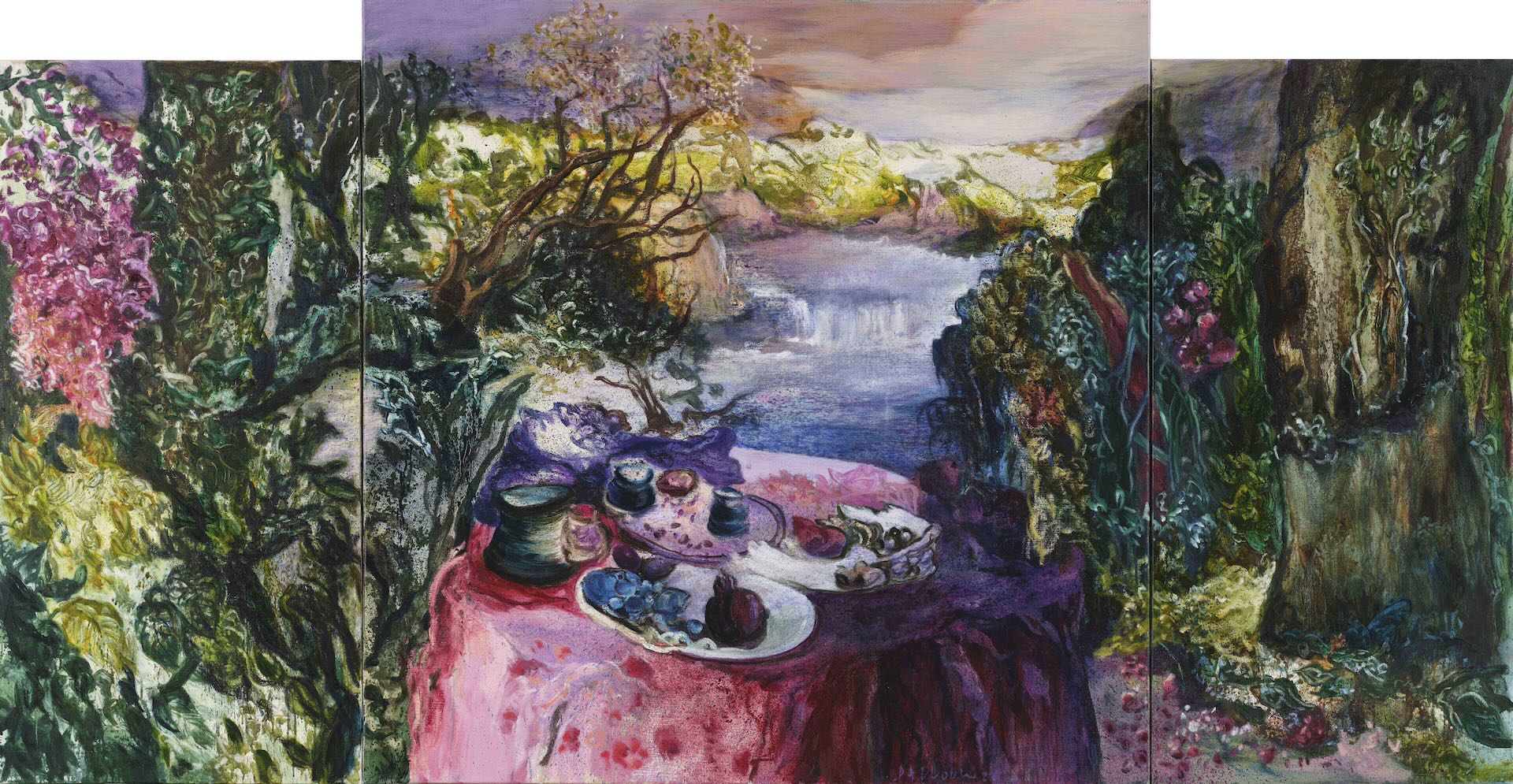 齊亞德・達盧勒（Ziad Dalloul），《春之祭》（The Rite of Spring），2022，油彩布本，130 x 250cm（三聯畫）。季豐軒提供