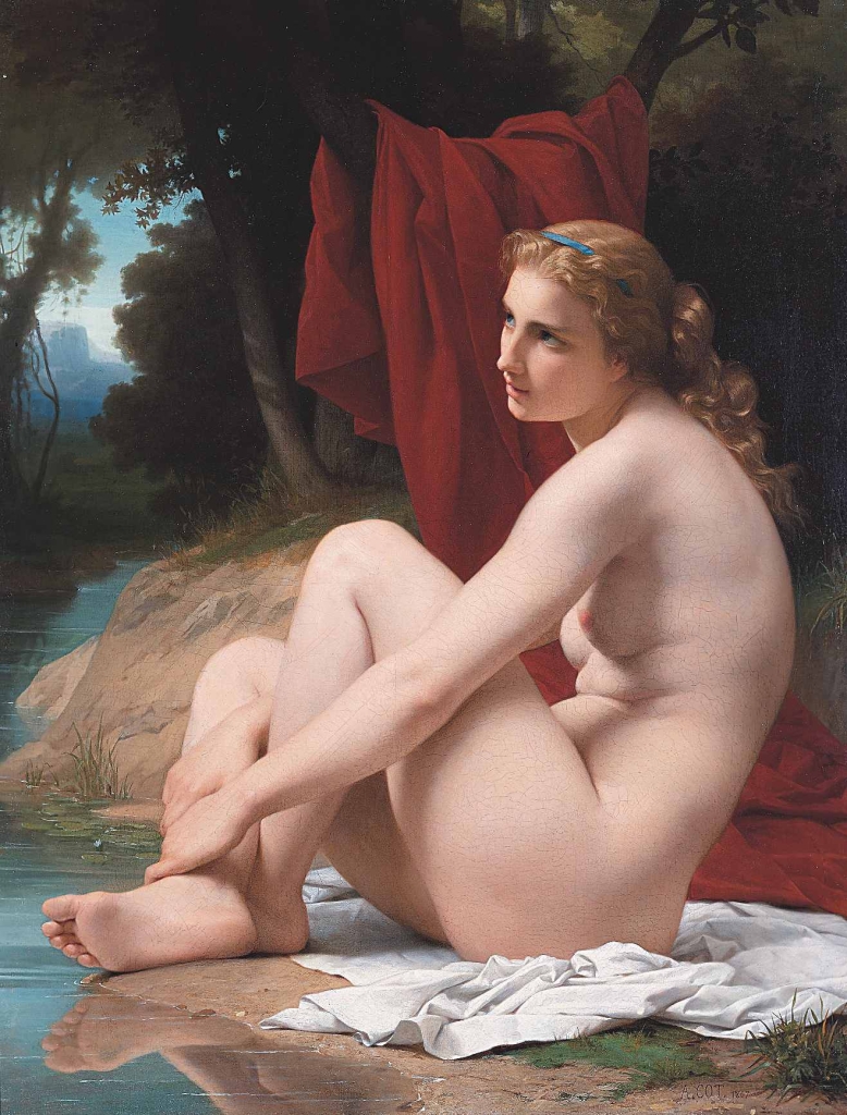 翁明顯收藏,皮爾.奧古斯丁.考特《出浴美女》.油彩、畫布.115.9×88.9 cm.1867。(本刊資料室)
