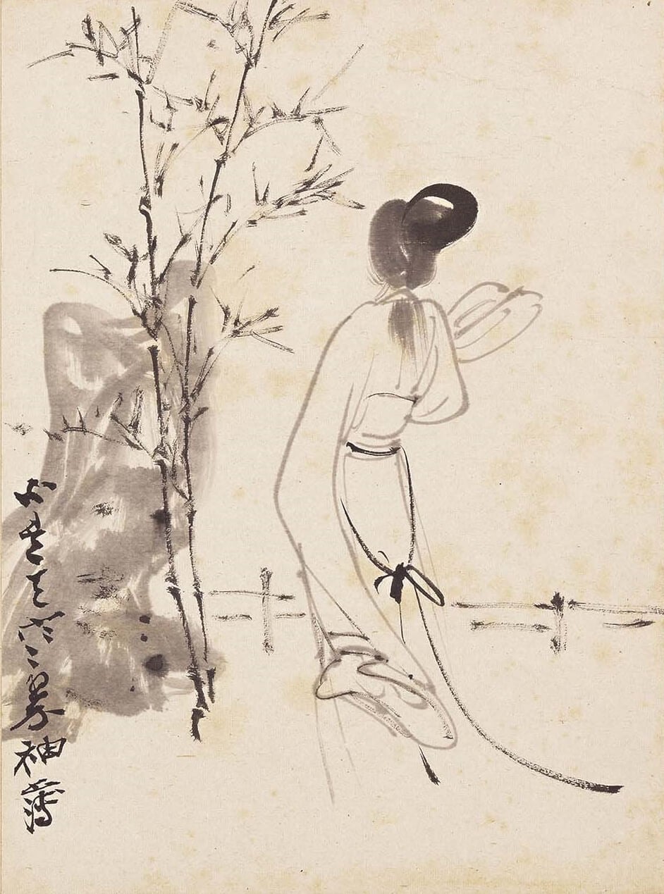 圖7 張大千《大千狂塗》（一）第十一開〈仕女背影〉，紙本水墨，24×35.7公分，國立歷史博物館藏。