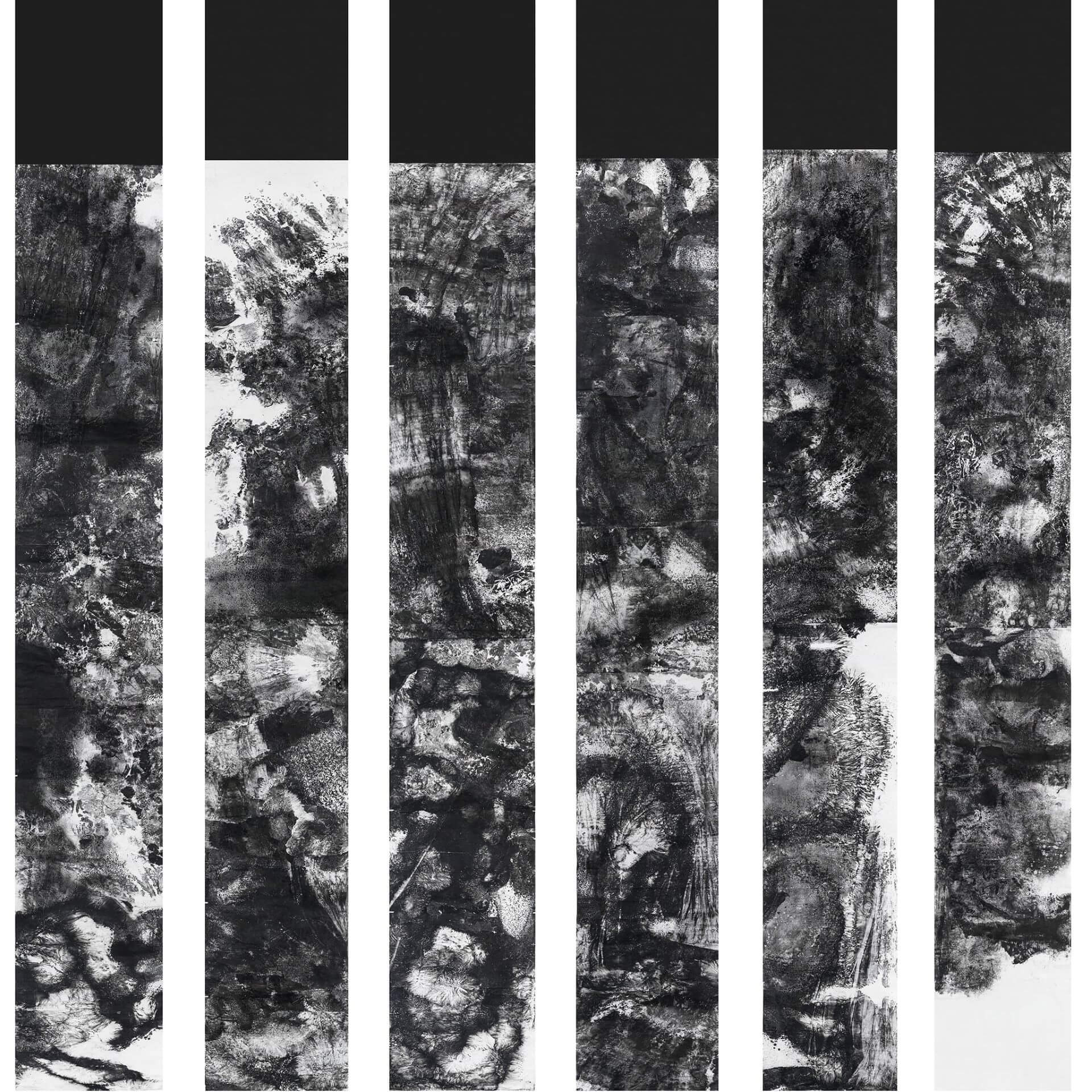 冰逸，《萬物》（Wanwu: Metamorphosis），2013，紙本水墨，2200 × 280 公分 × 6 幅。（墨齋提供）