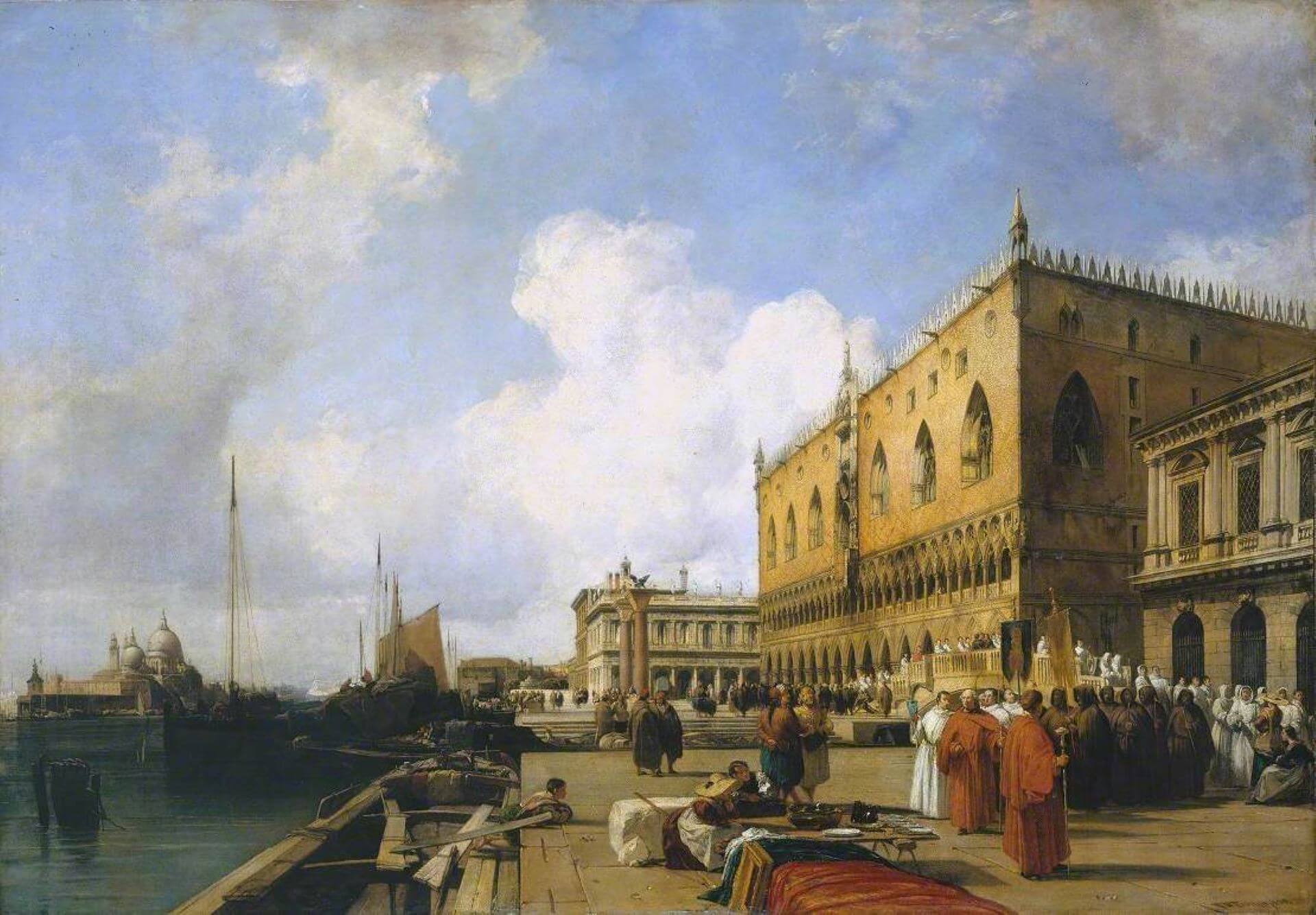 理查．帕克斯．波寧頓 (Richard Parkes Bonington)，《從海關大樓看威尼斯》（Venice: Ducal Palace with a Religious Procession），1828年，油彩畫布，114.3×162…
