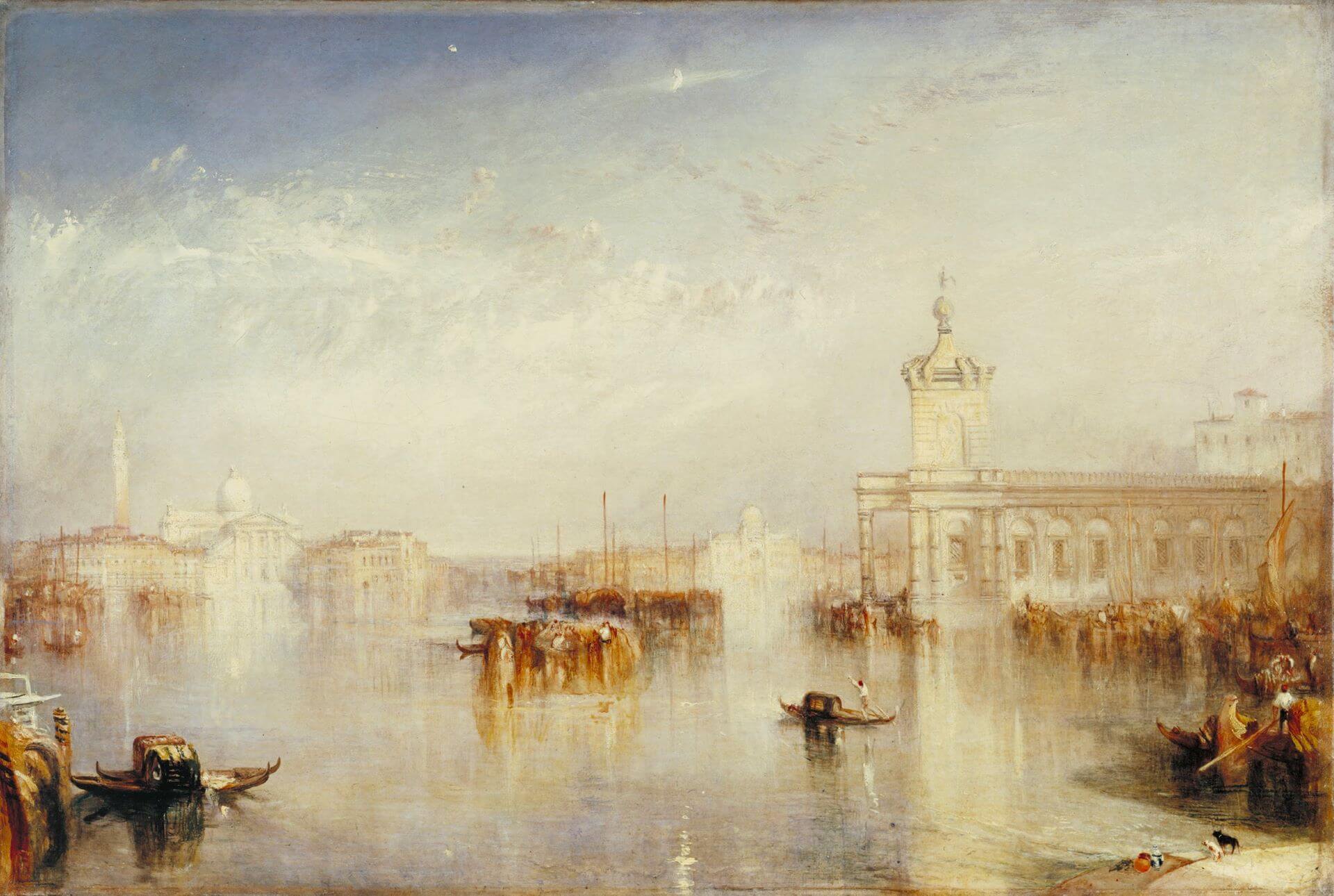約瑟夫．馬洛德．威廉．透納（Joseph Mallord William Turner），《從歐羅巴酒店的臺階望向多加納、聖喬治教堂與奇泰拉》（The Dogana, San Giorgio, Citella, from the Steps…