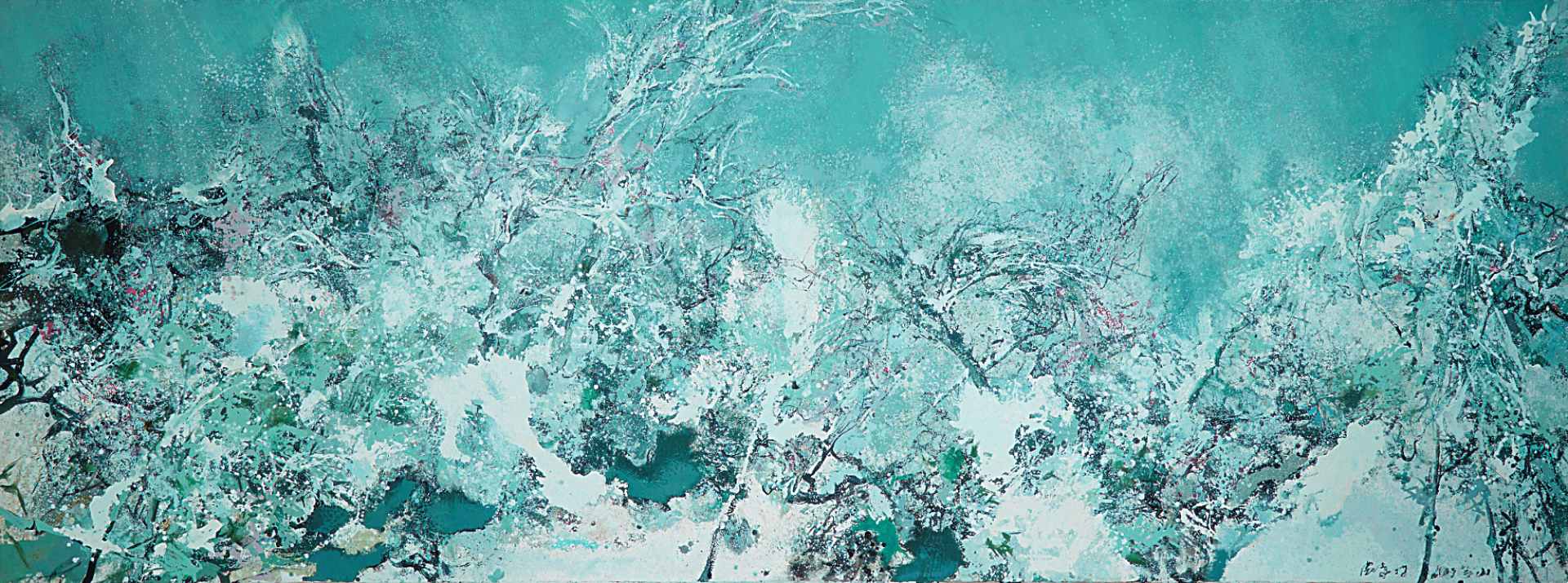 曹興誠收藏，洪凌《銀雪揚歌》．油彩、畫布．180×500 cm．2008。