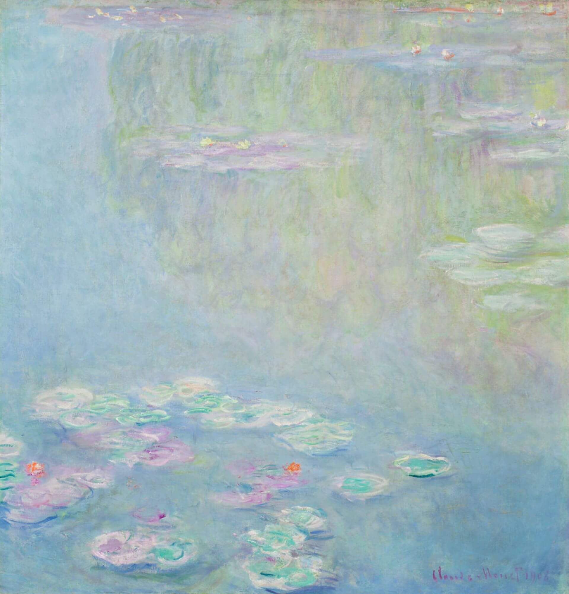 莫內（Claude Monet）《睡蓮》（Water Lilies），1908，油彩畫布，94.8 × 89.9 公分，伍斯特美術館藏。（伍斯特美術館典藏資料庫）