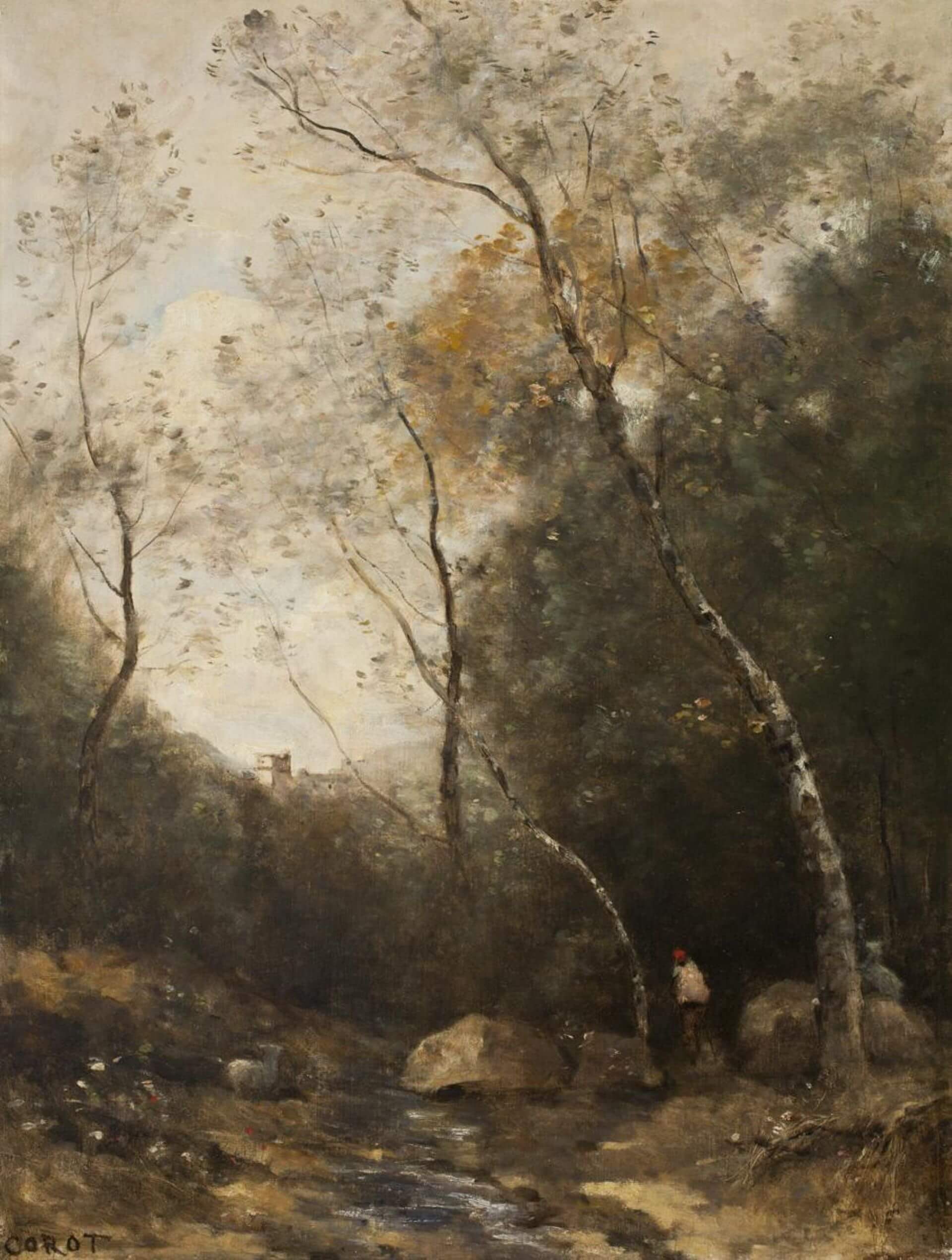 柯洛（Camille Corot），《歡樂谷》（The Happy Valley），1873，油彩畫布，61.4×47公分，伍斯特美術館藏。（Wikimedia Commons）