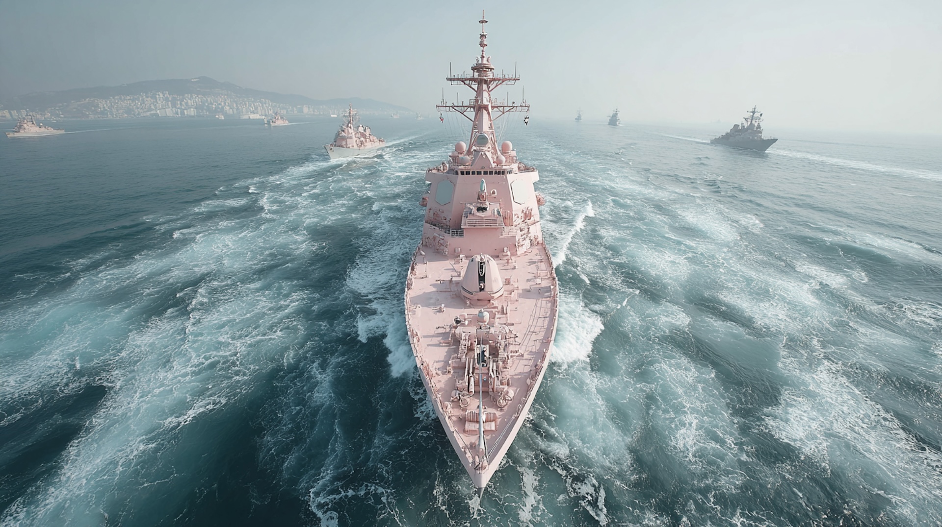 郭佩奇｜粉紅軍艦 II：沉沒世界 AI錄像與空間裝置 尺寸依場地而定 2025 （藝術家提供）