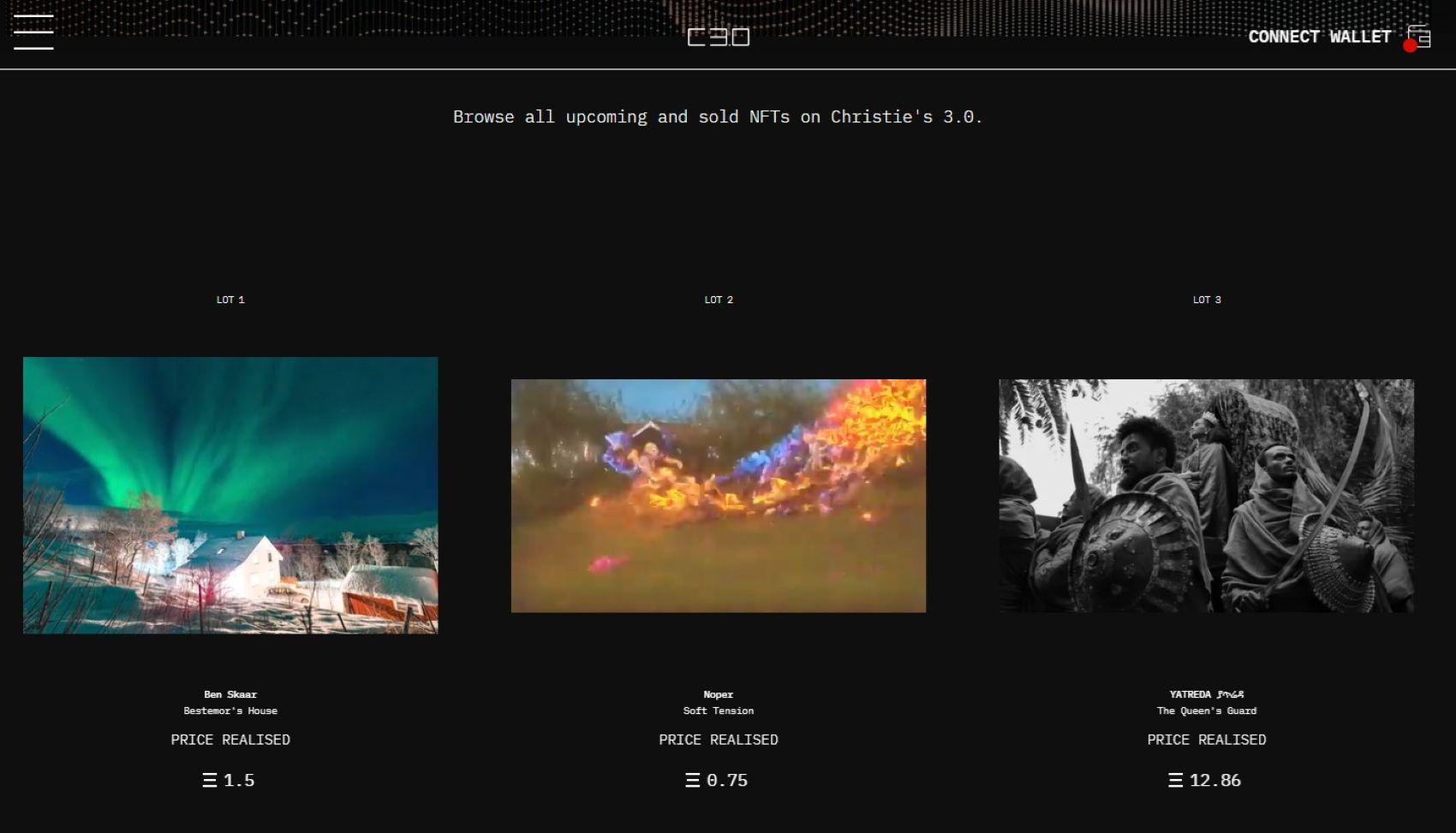 佳士得的區塊鏈拍賣平台Christie’s 3.0仍持續營運。（畫面截自Christie’s 3.0）
