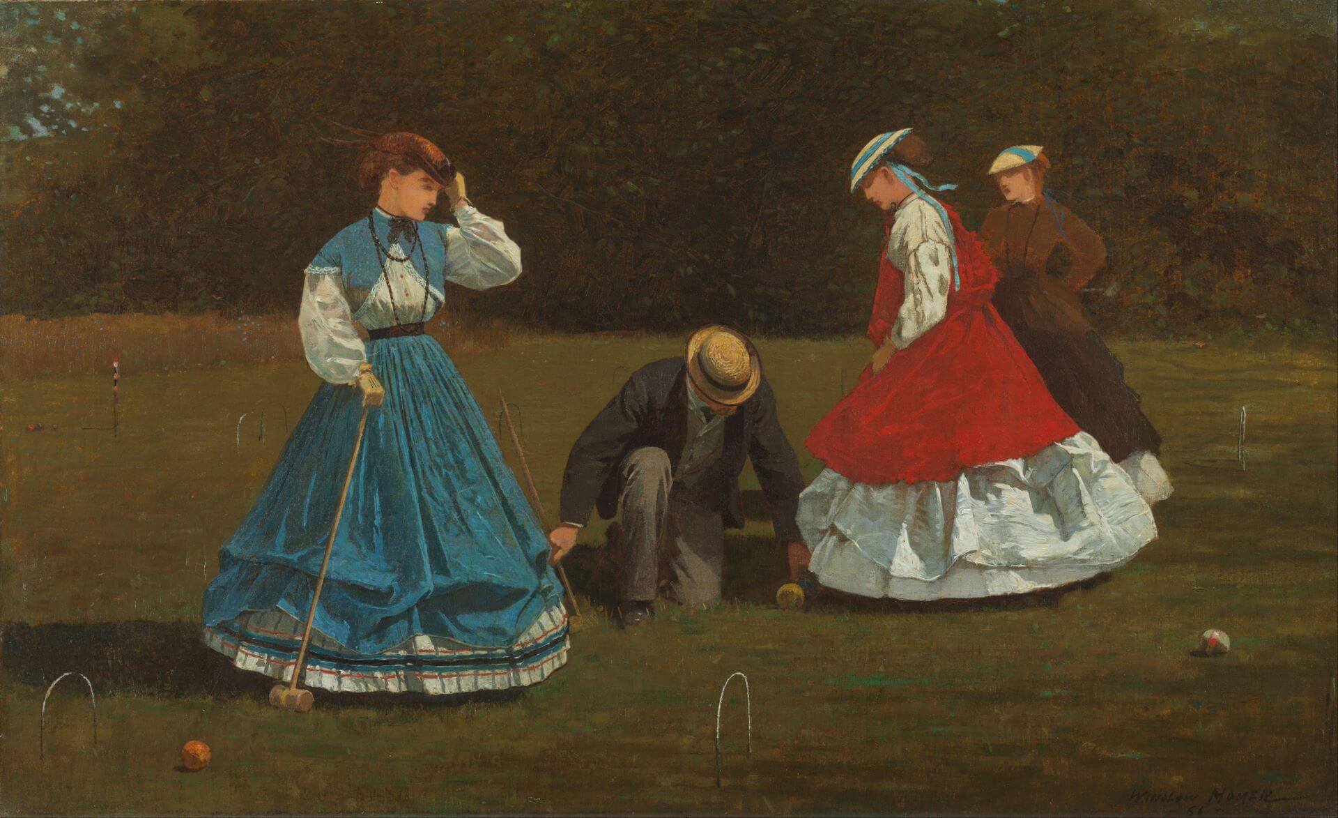 圖1 溫斯洛．荷馬《槌球場景》（Croquet Scene），1866，油彩畫布，40.3×66.2公分，芝加哥藝術博物館（Art Institute of Chicago）藏。（圖片源自：Wikimedia Commons）