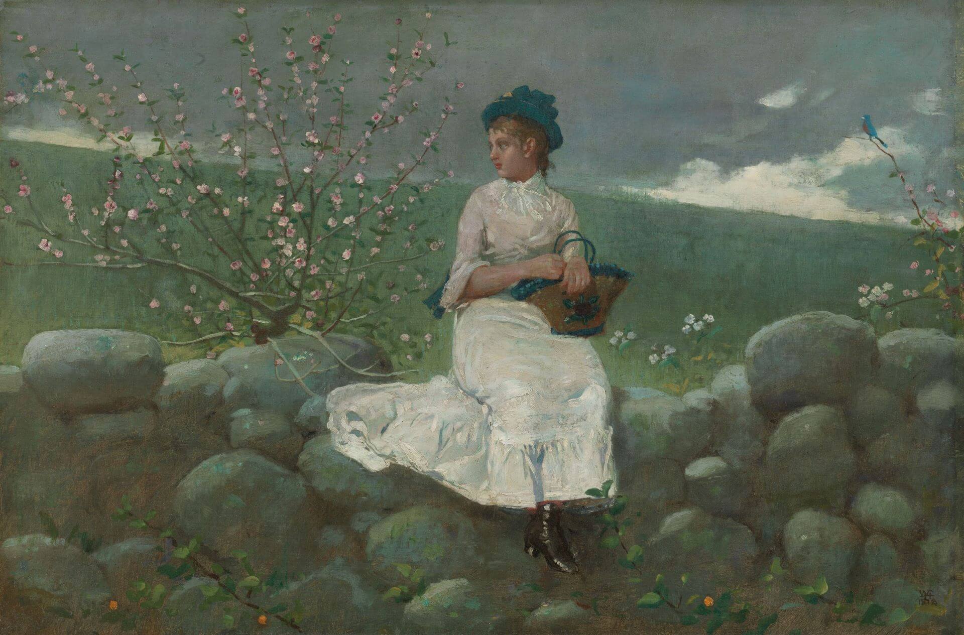 圖5 溫斯洛．荷馬《桃花盛開》（Peach Blossoms），1878，油彩畫布，33.7×49公分，芝加哥藝術博物館（Art Institute of Chicago）藏。（圖片源自：Wikimedia Commons）
