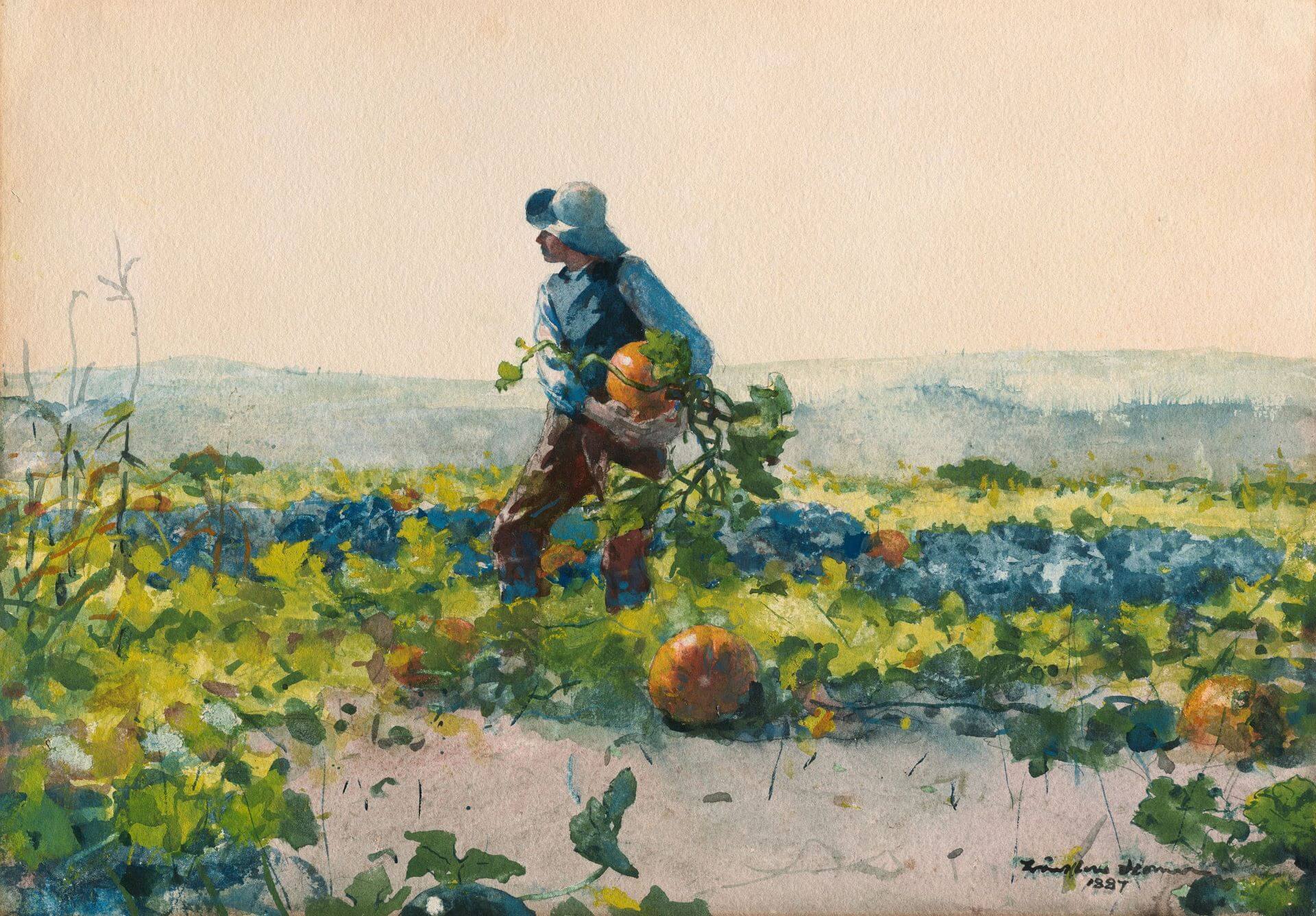 圖10 溫斯洛．荷馬《做個農家男孩》（For To Be a Farmer’s Boy），1887，水彩象牙色紙，35.5×50.9公分，芝加哥藝術博物館（Art Institute of Chicago）藏。（圖片源自：Wikimedia…