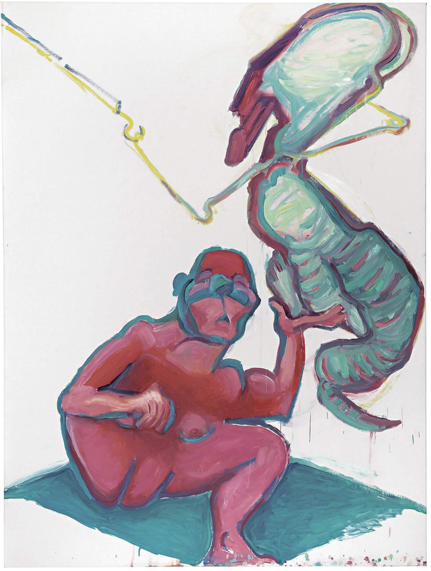 瑪麗亞．拉斯尼格，《自我與龍》（Selbst mit Drachen），油彩、畫布，200×150×2.2 cm，2005年。（©瑪麗亞．拉斯尼格基金會，攝影／Sandro E. E. Zanzinger）