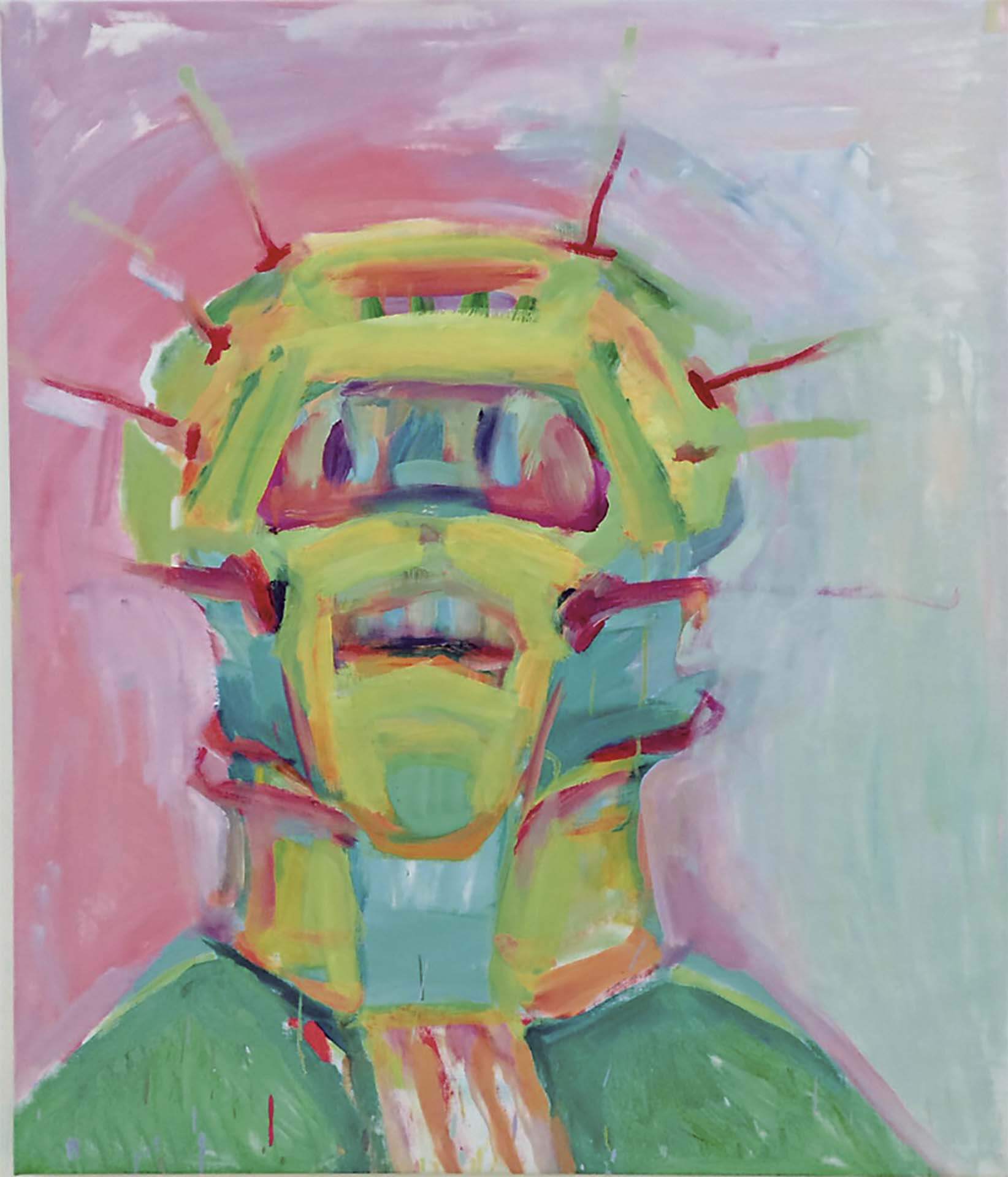 瑪麗亞．拉斯尼格，《火星來客》（(Happy Martian），油彩、畫布，100×85cm，約1986–1999。（©瑪麗亞．拉斯尼格基金會，攝影／霍里特．奧斯特，2023，私人收藏，維也納。）