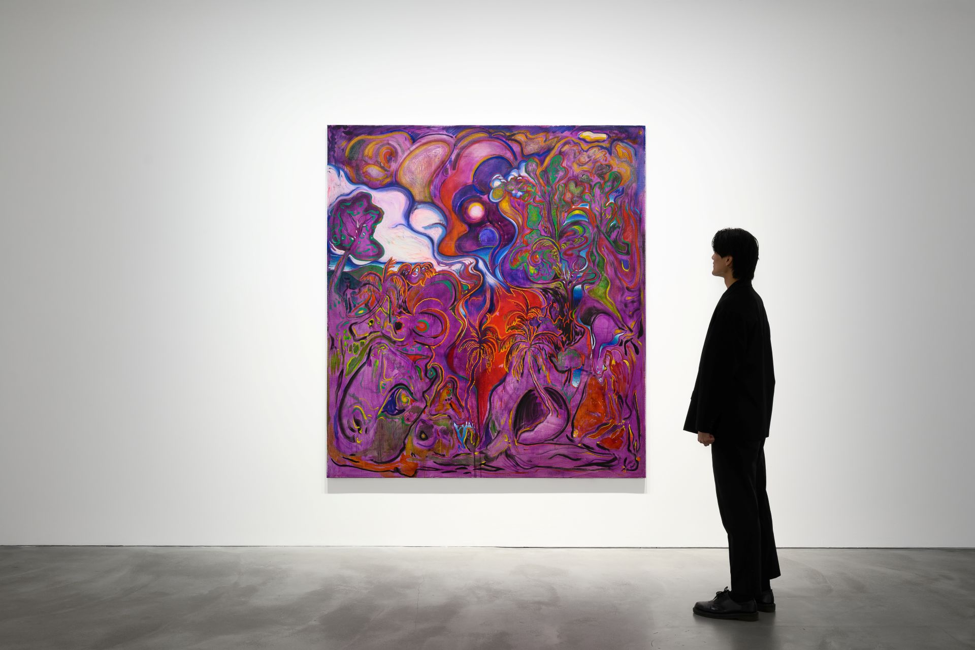 亞歷杭德羅．皮涅羅．貝洛，《小夜曲》，亞麻布面油畫，213.4 × 193 cm，2025。（佩斯畫廊提供）