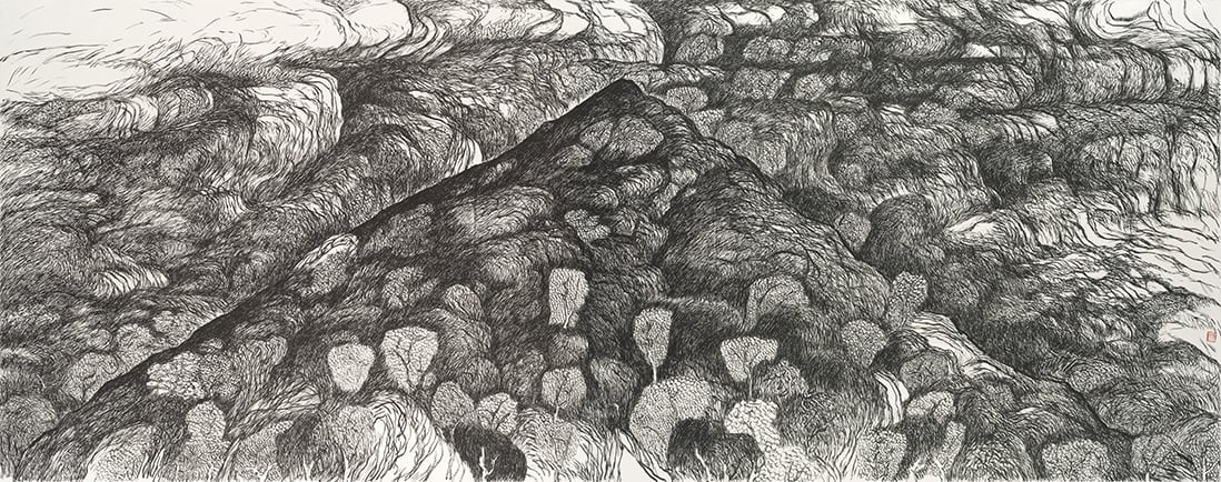 李茂成，觸-2018006001，2018，紙本水墨，144×360 cm。（赤粒藝術提供）