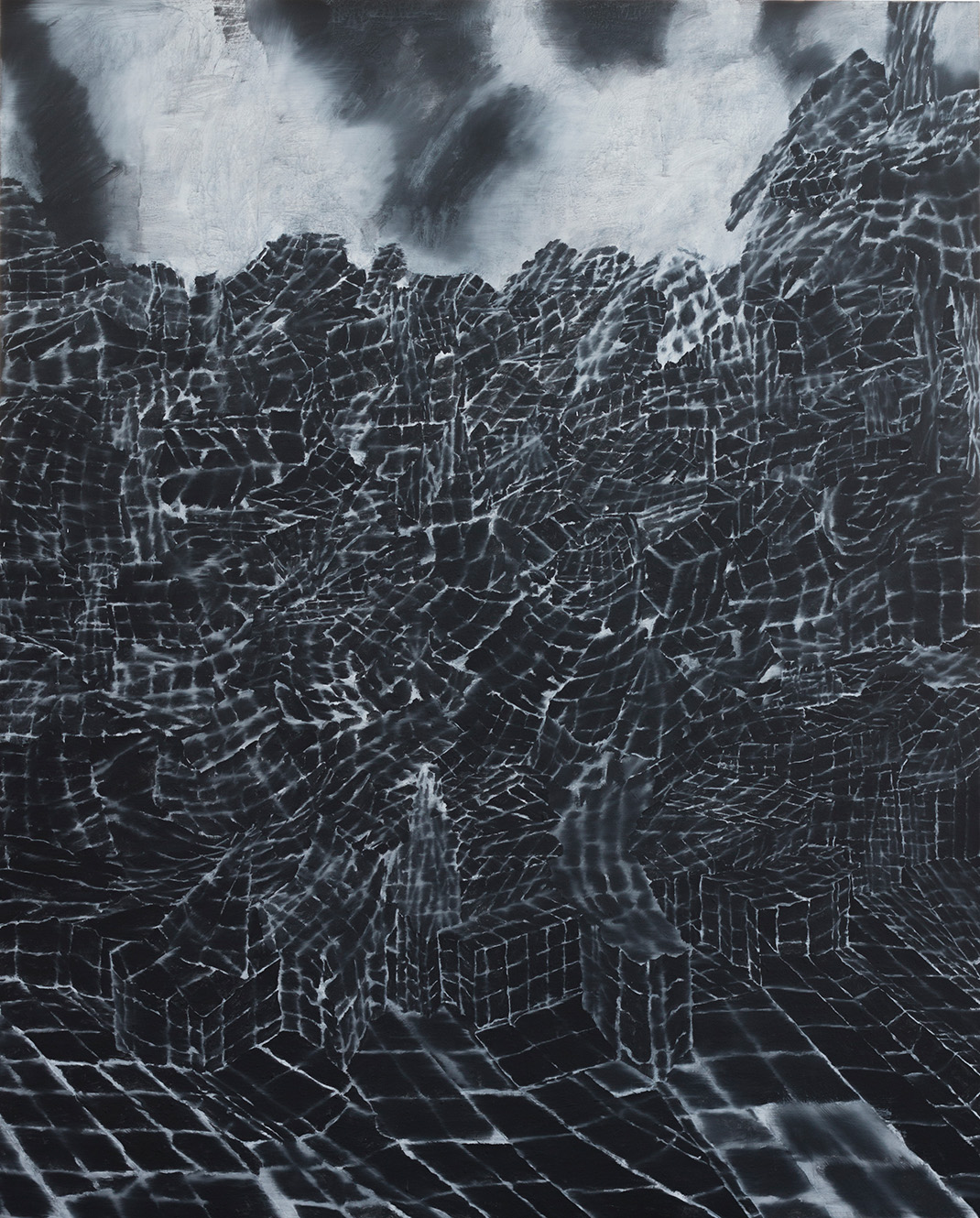 陳劭彥，重力風景–高台上的樹，壓克力彩、畫布，162 x 130 cm，2021。（也趣藝廊提供）