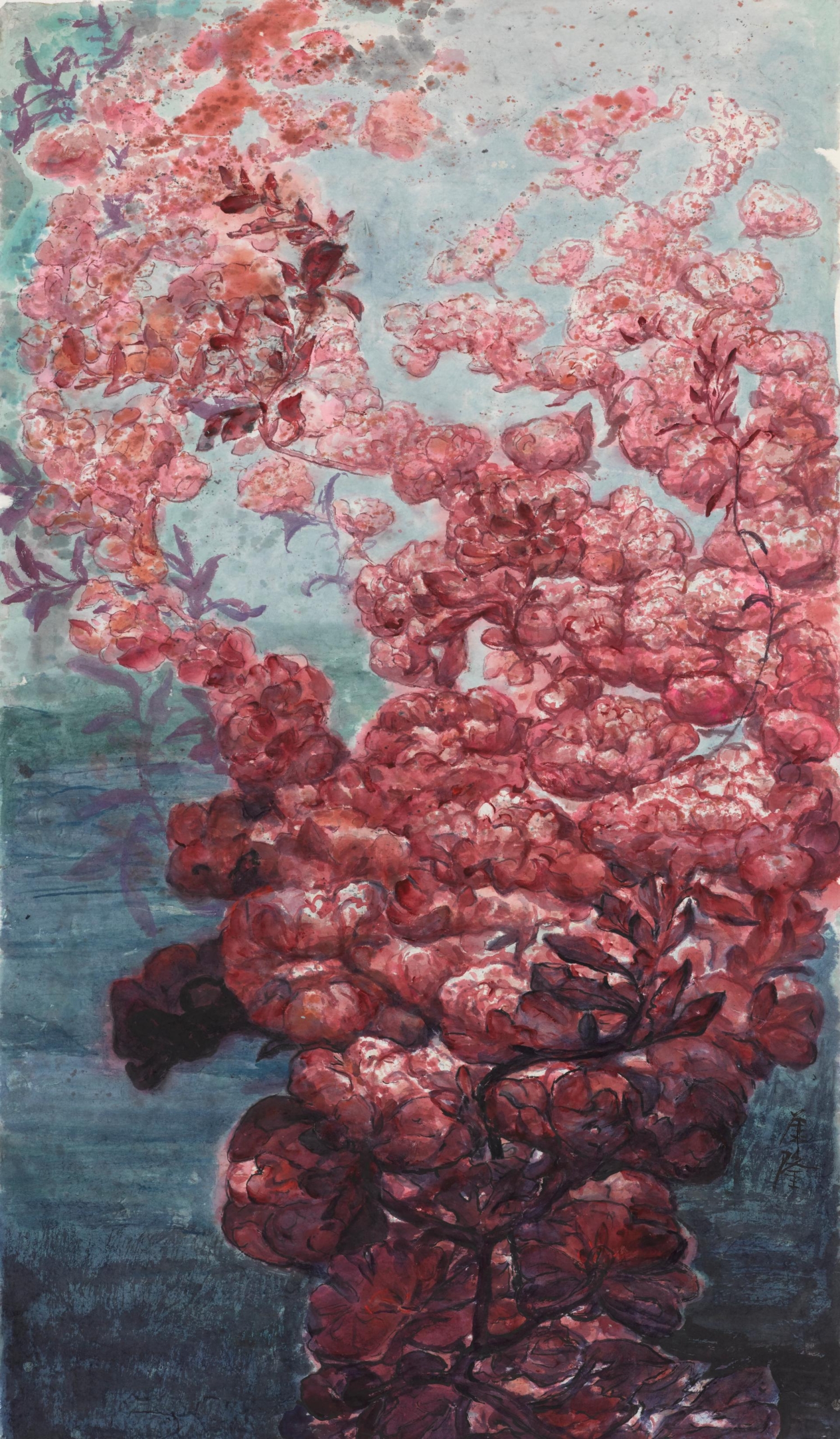 彭康隆，《炙熱的暴徒》，紙本水墨，147 x 80 cm，2024。（墨齋提供）