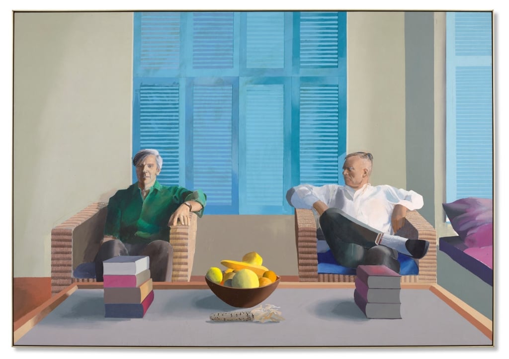 大衛．霍克尼《Christopher Isherwood and Don Bachardy》以成交價4433.5萬美元易主。（佳士得提供）