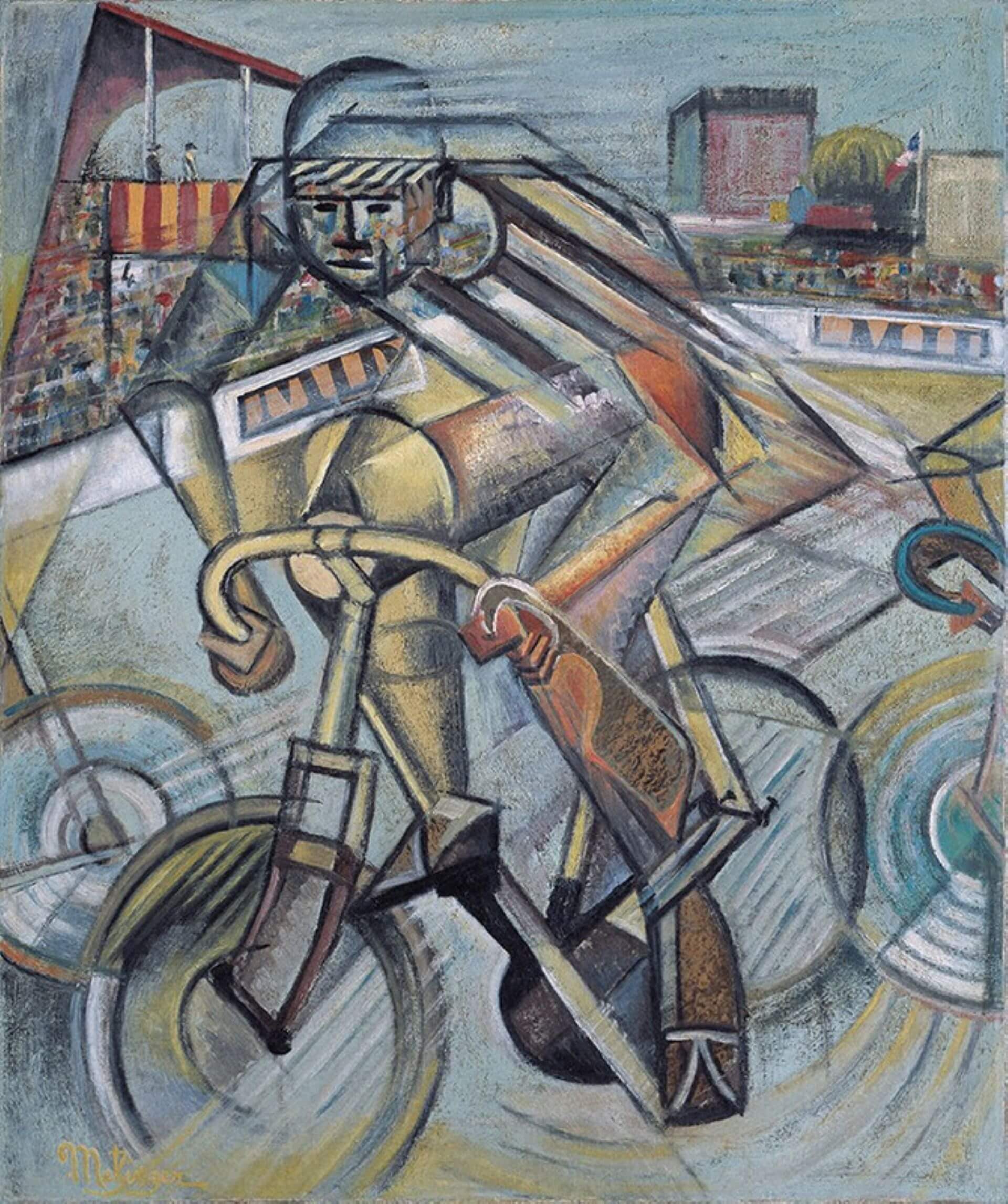 曾由德島縣立近代美術館購藏的《在自行車賽道上》(At the Cycle-Race Track),這幅偽作過去曾被誤認為是尚・梅辛傑(Jean Metzinger)的真跡。(圖取自德島縣立近代美術館網頁art.bunmori.tokushi…