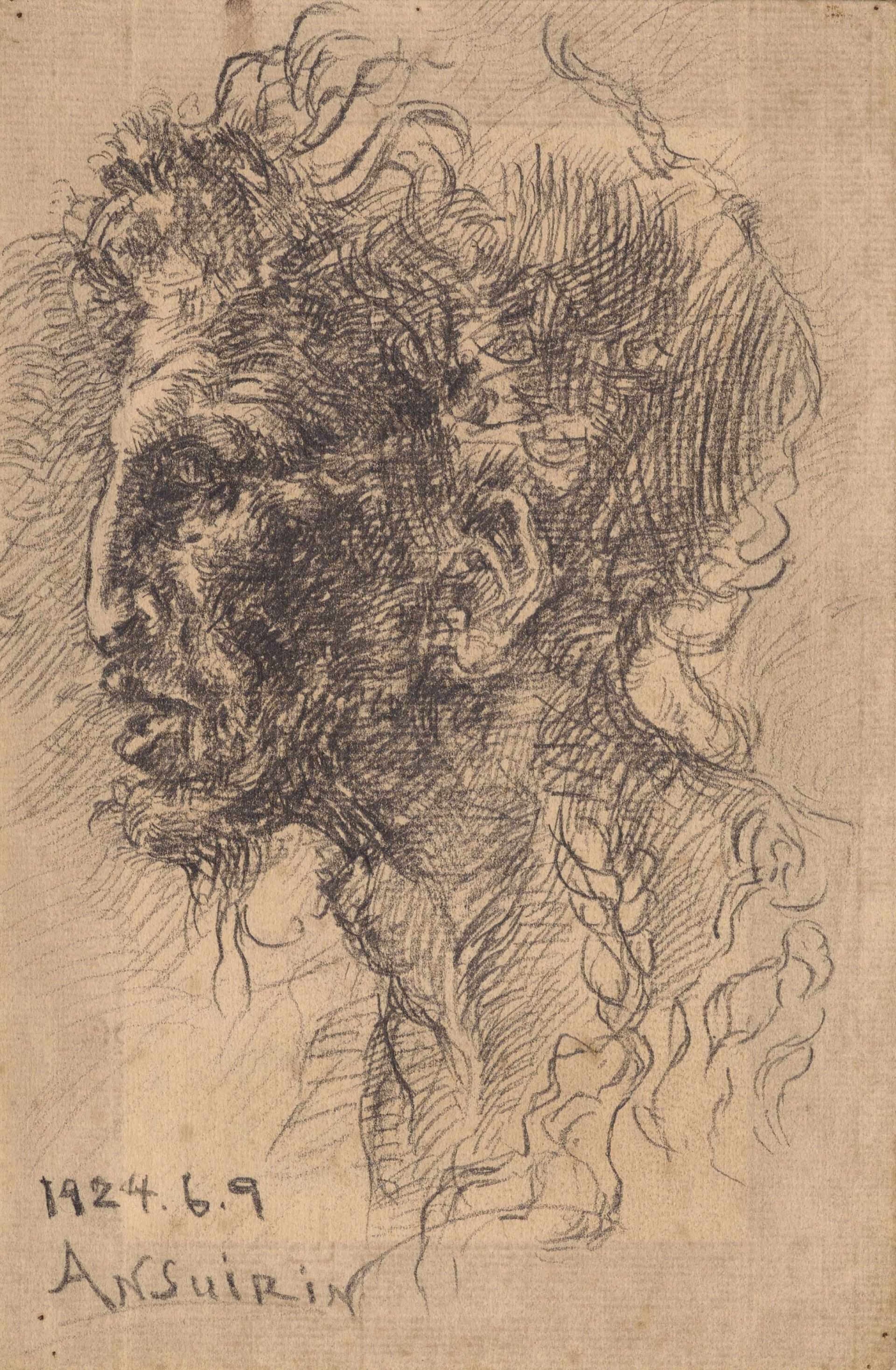 洪瑞麟,《米開朗基羅素描摹寫》,1924,紙本鉛筆,臺北市立美術館藏。(圖片出自:白雪蘭、方美晶、高子衿編,《掘光而行:洪瑞麟》,臺北:臺北市立美術館,2022。)