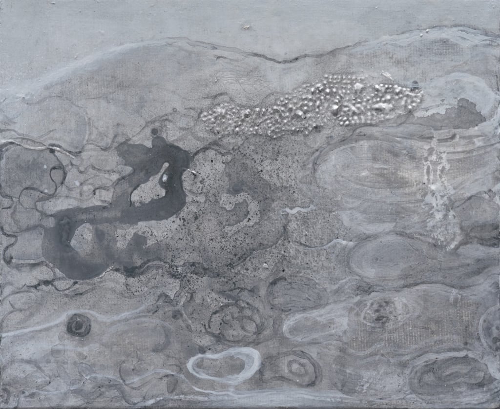 季大純 | 富春江中的聖山 &nbsp; &nbsp; ​​壓克力顏料、畫布&nbsp; &nbsp; 18×22cm&nbsp; ​&nbsp; 2024（誠品畫廊提供）