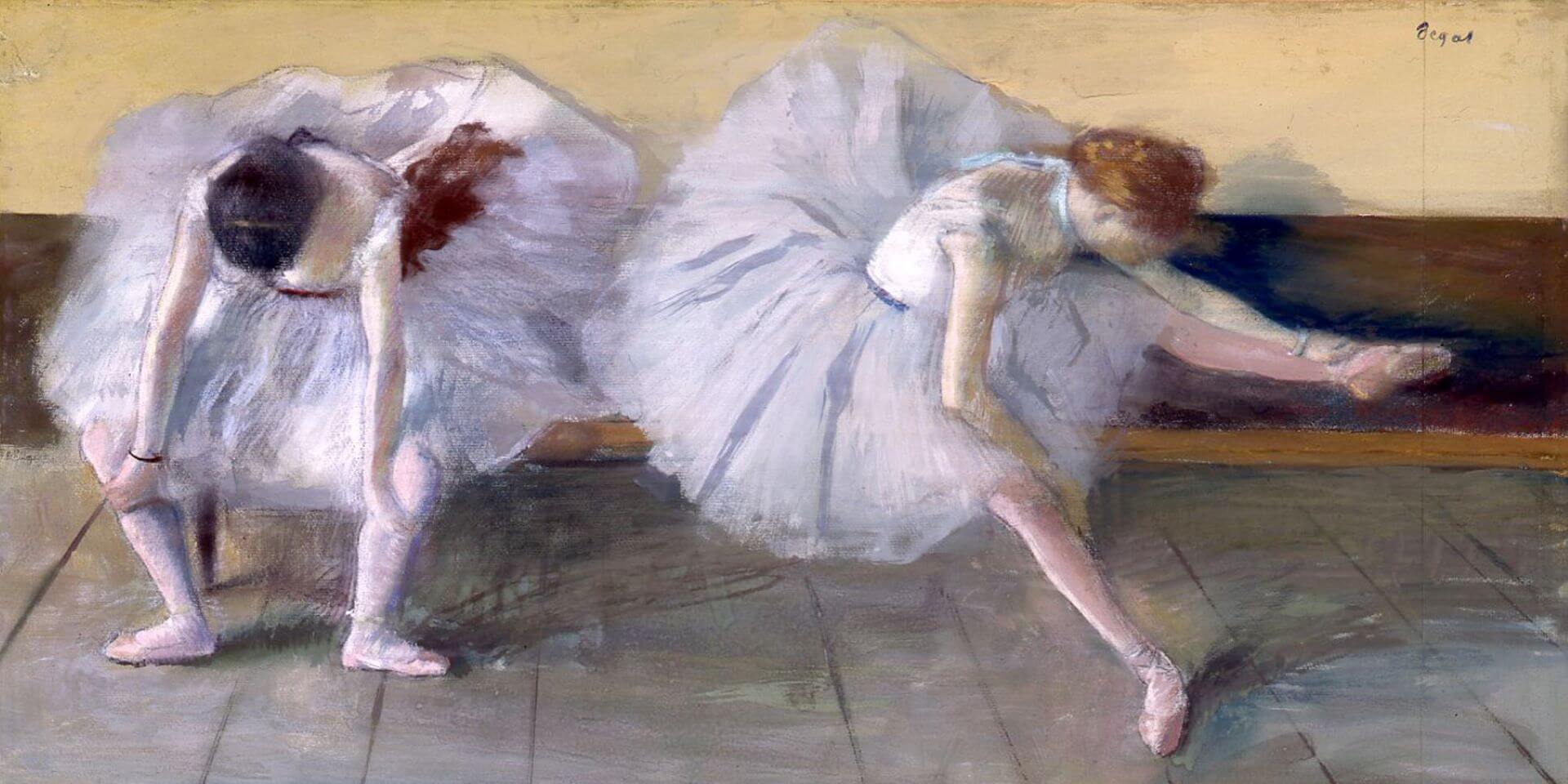 愛德加.竇加 (Edgar Degas),《兩位舞女》(Deux danseuses),約1879年,紙上粉彩,67.5 × 103 公分,謝爾本博物館藏。(維基百科)