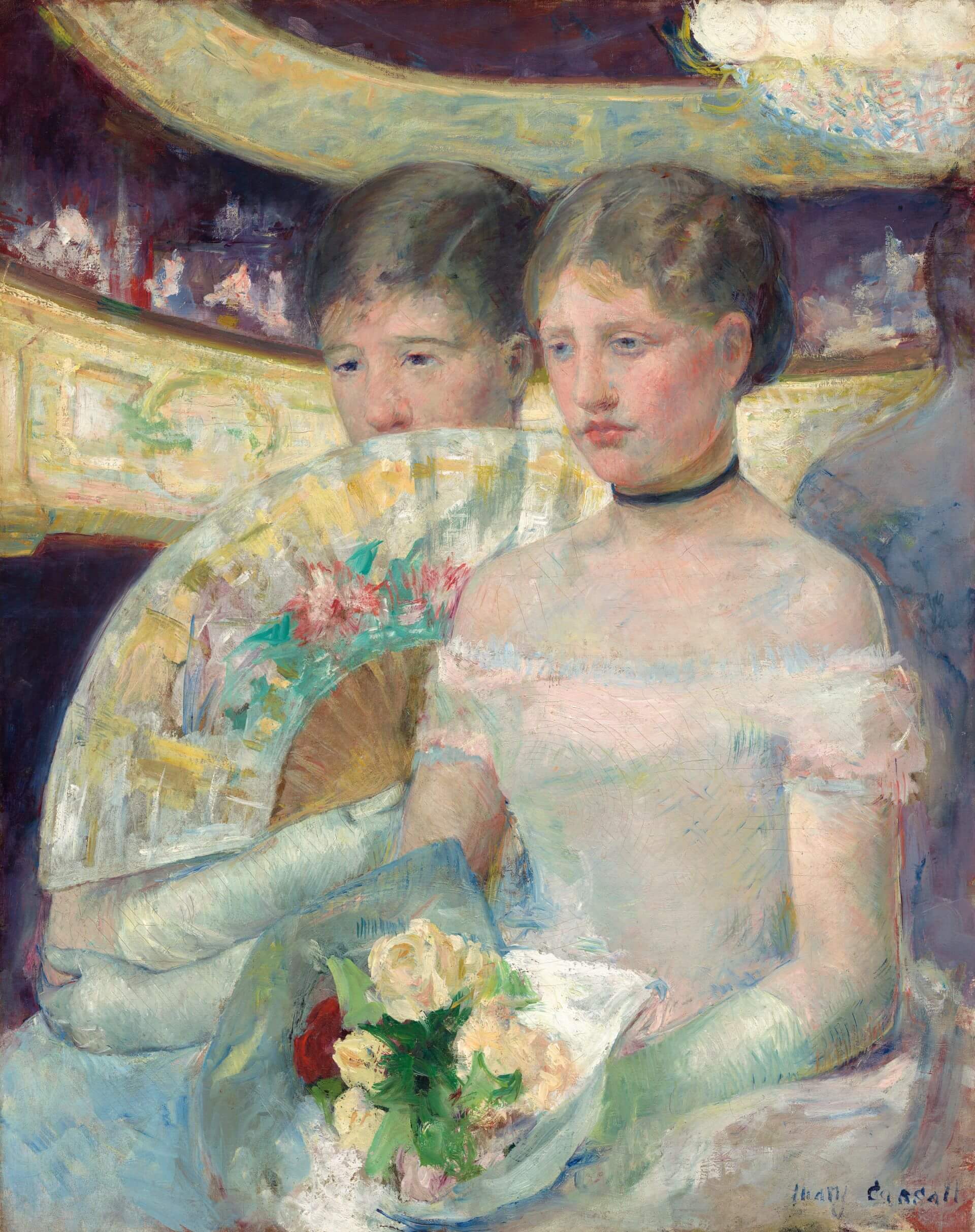 瑪麗.卡薩特 (Mary Cassatt),《包廂》(The Loge),1882-年,油彩畫布,79.8 × 63.8公分,華盛頓國家美術館藏。(維基百科)