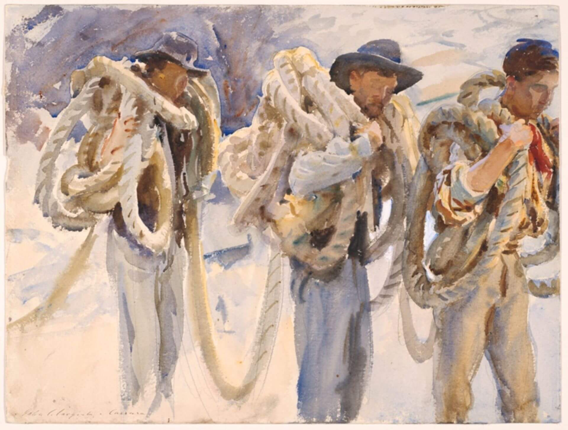 圖20 約翰．辛格．薩金特，《卡拉拉工人》（Workmen at Carrara），約1911，水彩象牙紙，40.3×53.4公分，芝加哥藝術博物館（Art Institute of Chicago）藏。（引自Wikimedia Commo…