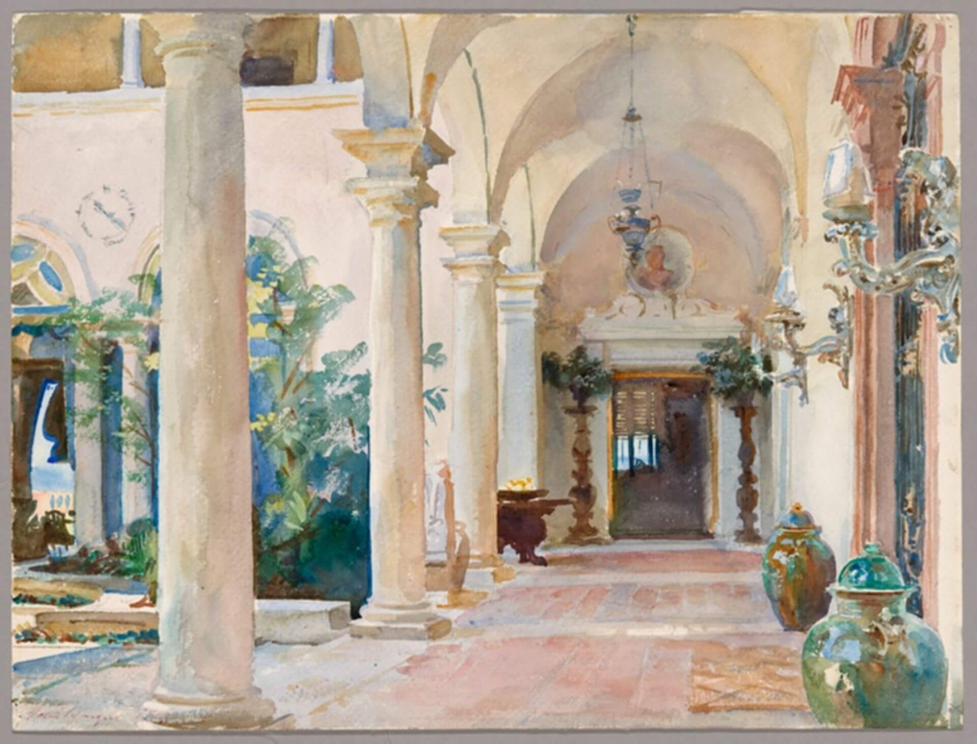 圖24 約翰．辛格．薩金特，《維斯凱亞長廊》（The Loggia, Vizcaya），1917，水彩象牙紙，38.7×52.1公分，芝加哥藝術博物館（Art Institute of Chicago）藏。（引自Wikimedia Comm…