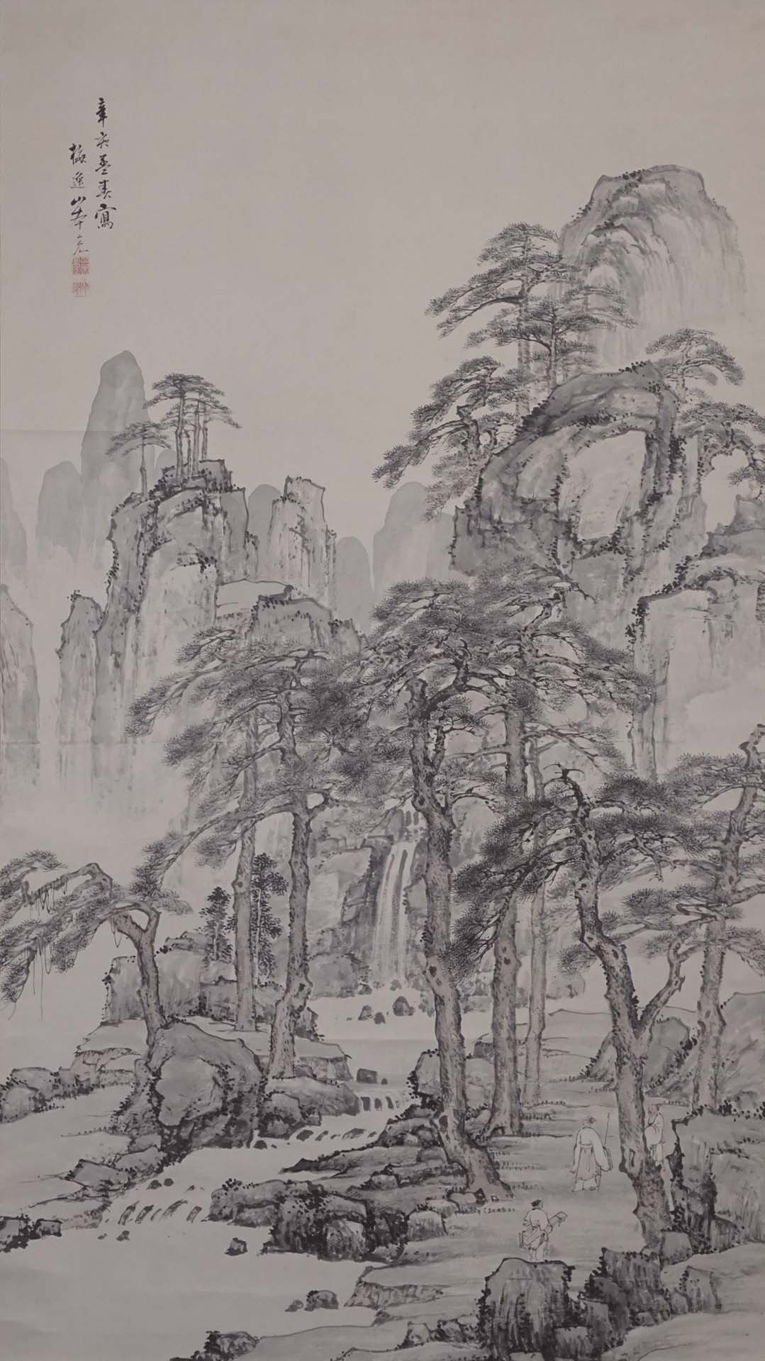 圖10 嘉永四年（1851） 山本梅逸〈高士觀瀑圖〉，紙本水墨淺設色，172.6×96.9公分，大和文華館藏。