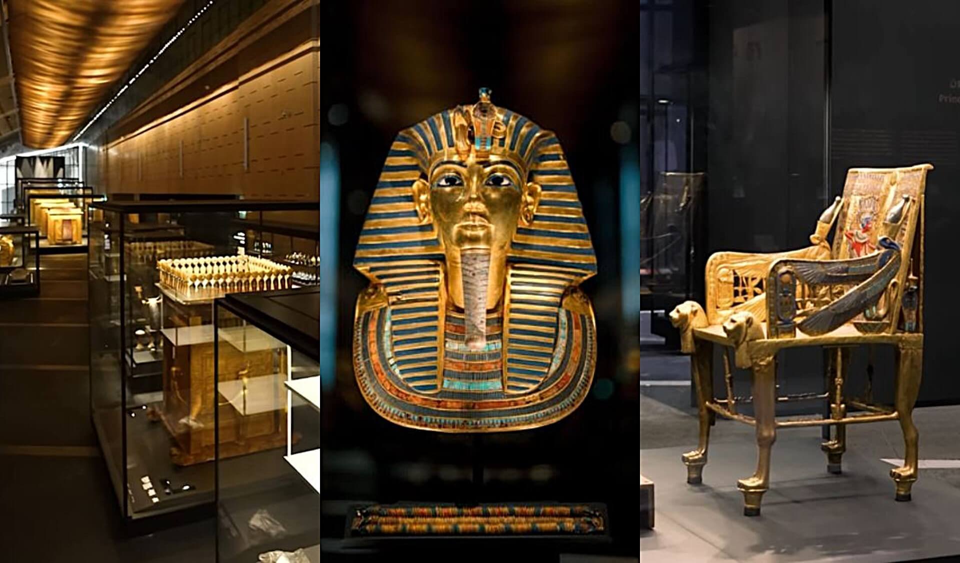 大埃及博物館展出圖坦卡門法老的黃金陪葬。（＠grandegyptianmuseum官方IG截圖）