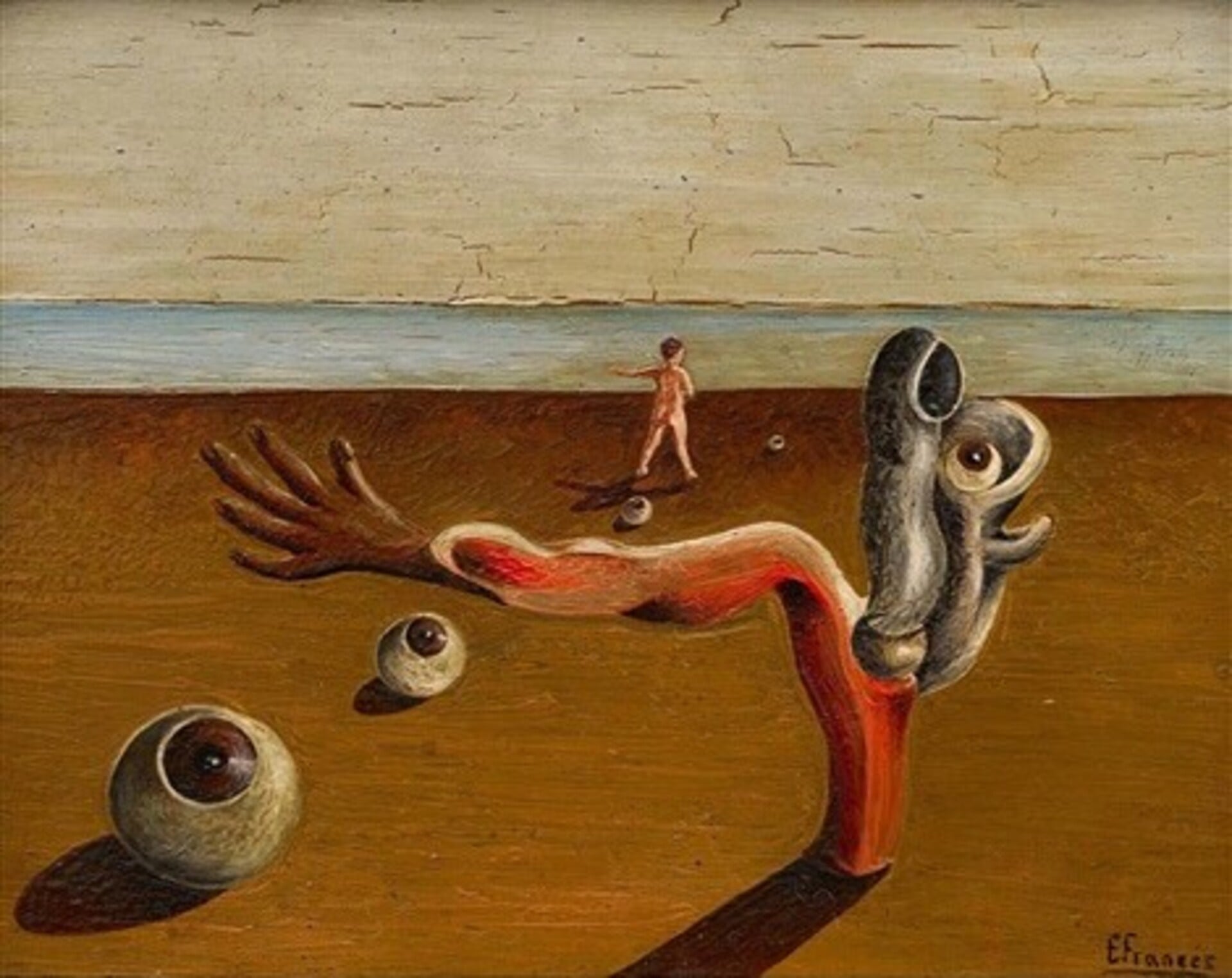 埃斯特班．弗朗西斯（Esteban Francés），《超現實主義構圖》（Composition surréaliste），約1933/34年，油彩、木板，27 × 35 公分，取自Artnet。