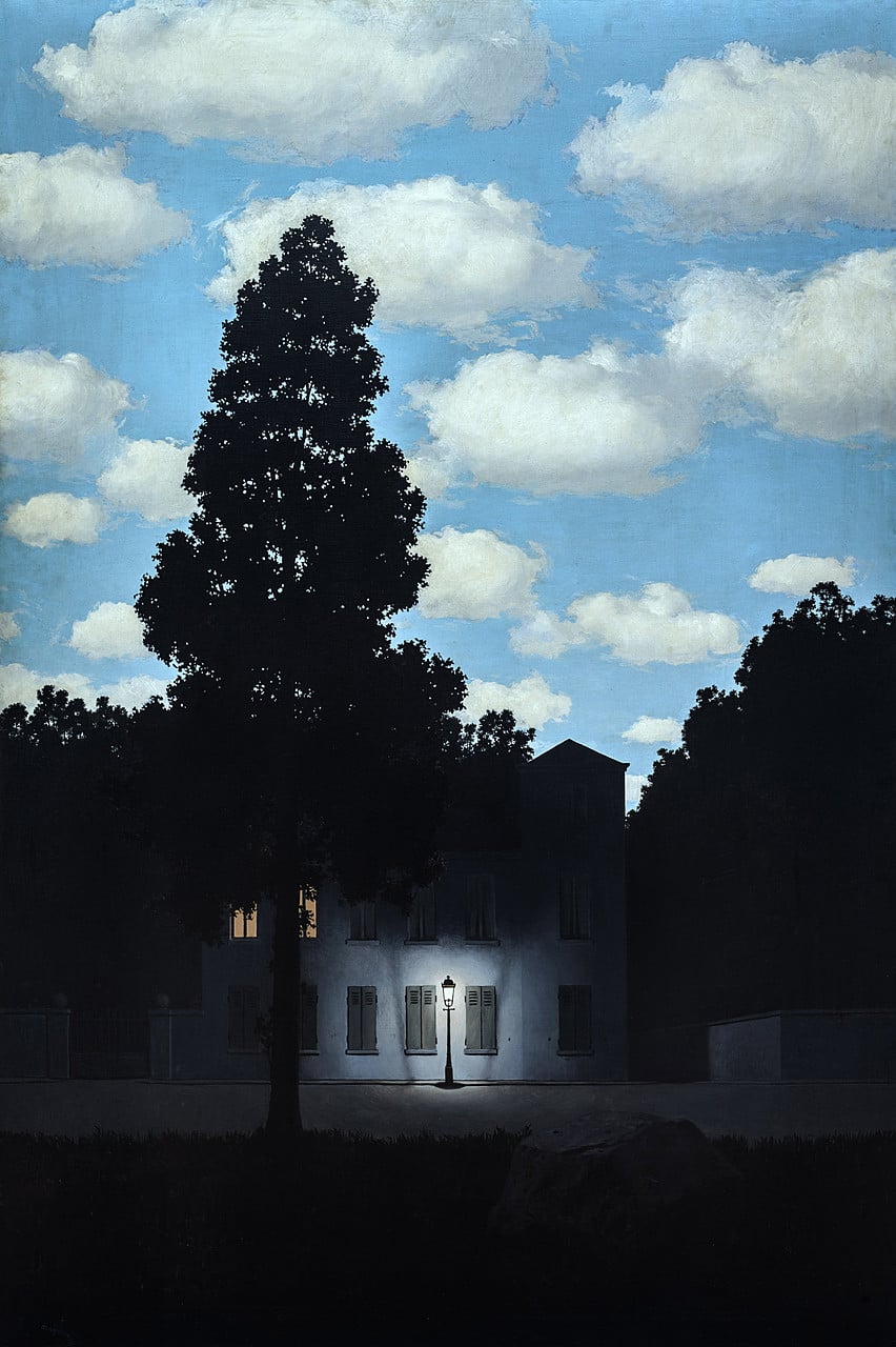 勒內．馬格利特（René Magritte），《光之帝國》（L’Empire des lumières），1953–54年，油彩、畫布，195.4 × 131.2 公分，索羅門．R．古根漢美術館，紐約，取自古根漢美術館官網。