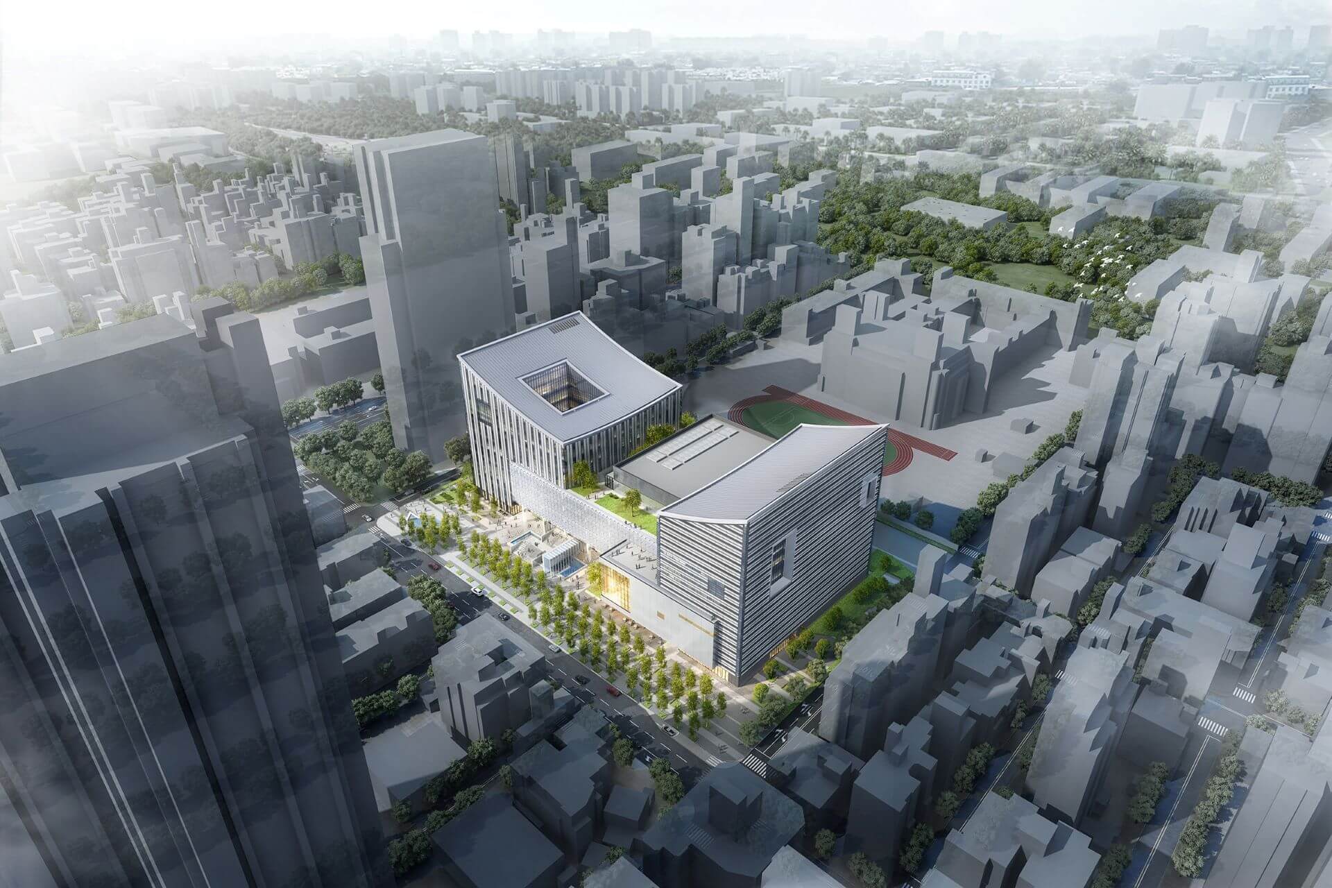 臺北市音樂與圖書中心（音圖中心）鄰近大安森林公園。（姚仁喜｜大元建築工場提供）