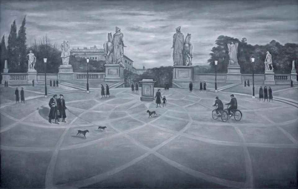圖1 陳景容《廣場上的人們》，231× 336 公分，1997。