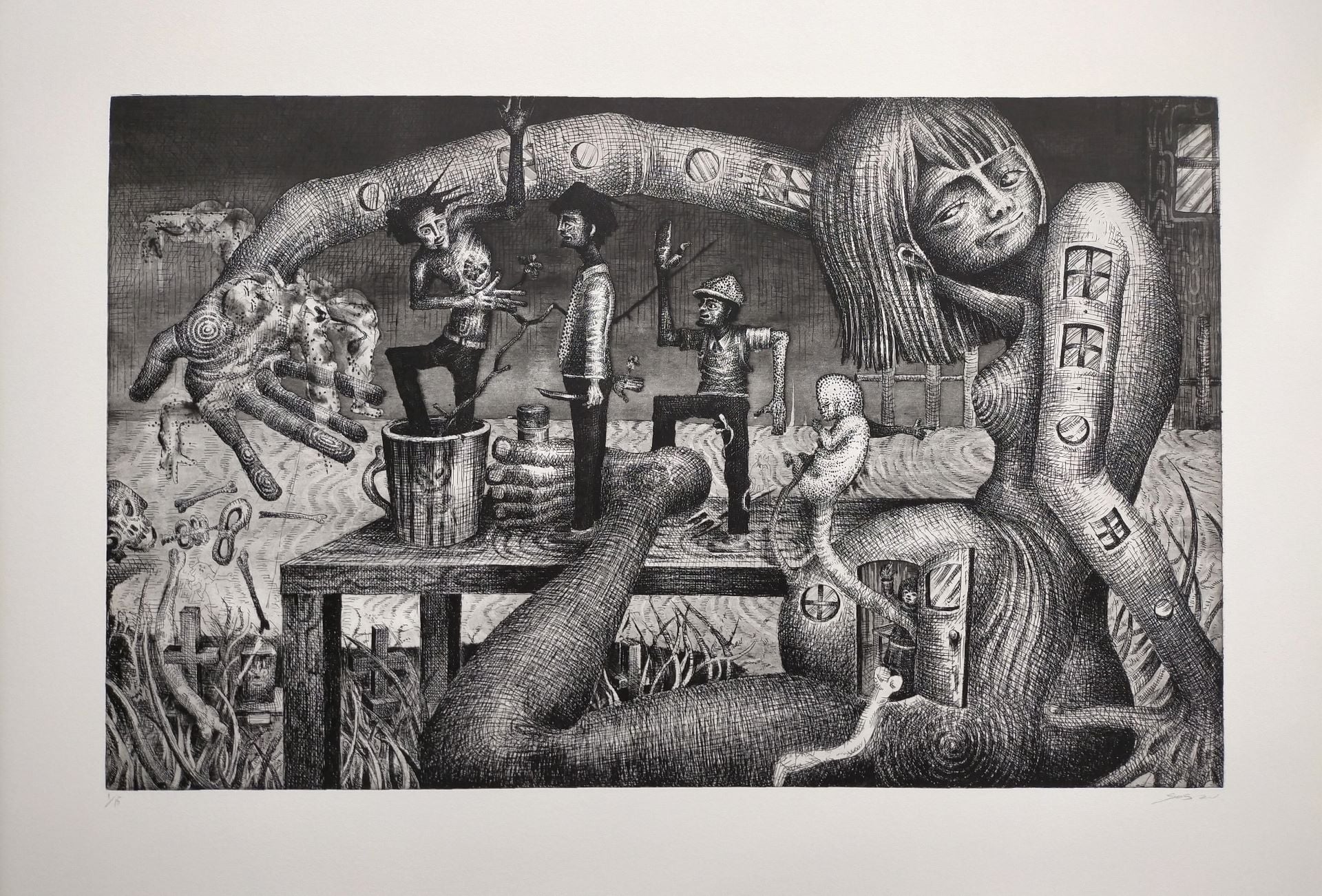 朝井颯志，《生與死》，銅版畫，71.5 × 101 × 3.5 cm，，2024。（ONE ART Taipei提供）