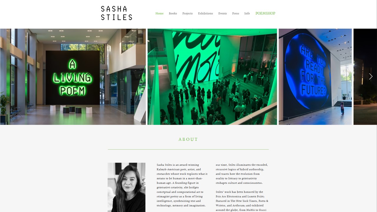 Sasha Stiles官網正以MoMA展覽照為橫幅