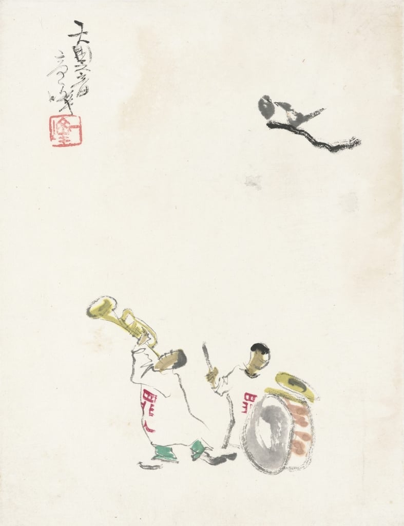高一峰1956至1958年作〈天國之音〉,紙本設色,38×29.2公分,創價美術館藏。創價美術館提供。